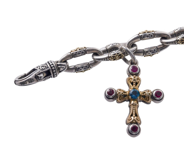 Konstantino Kleos Silver Gold Gemstone Charm Bracelet