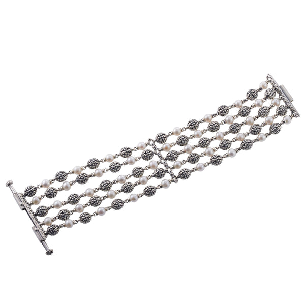 Konstantino Kleos Silver Pearl 5 Row Bracelet