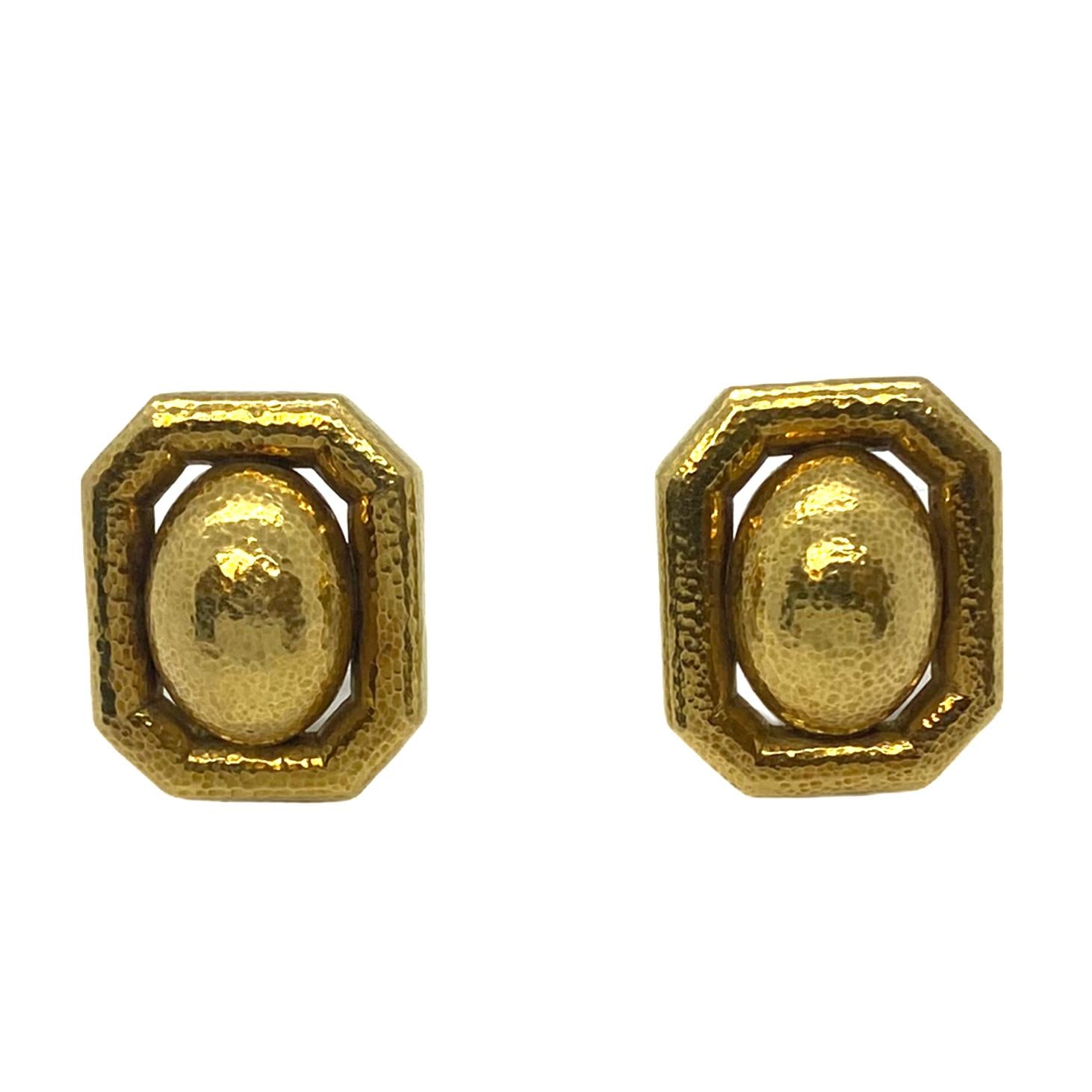 Large David Webb Hammered Gold Earrings
