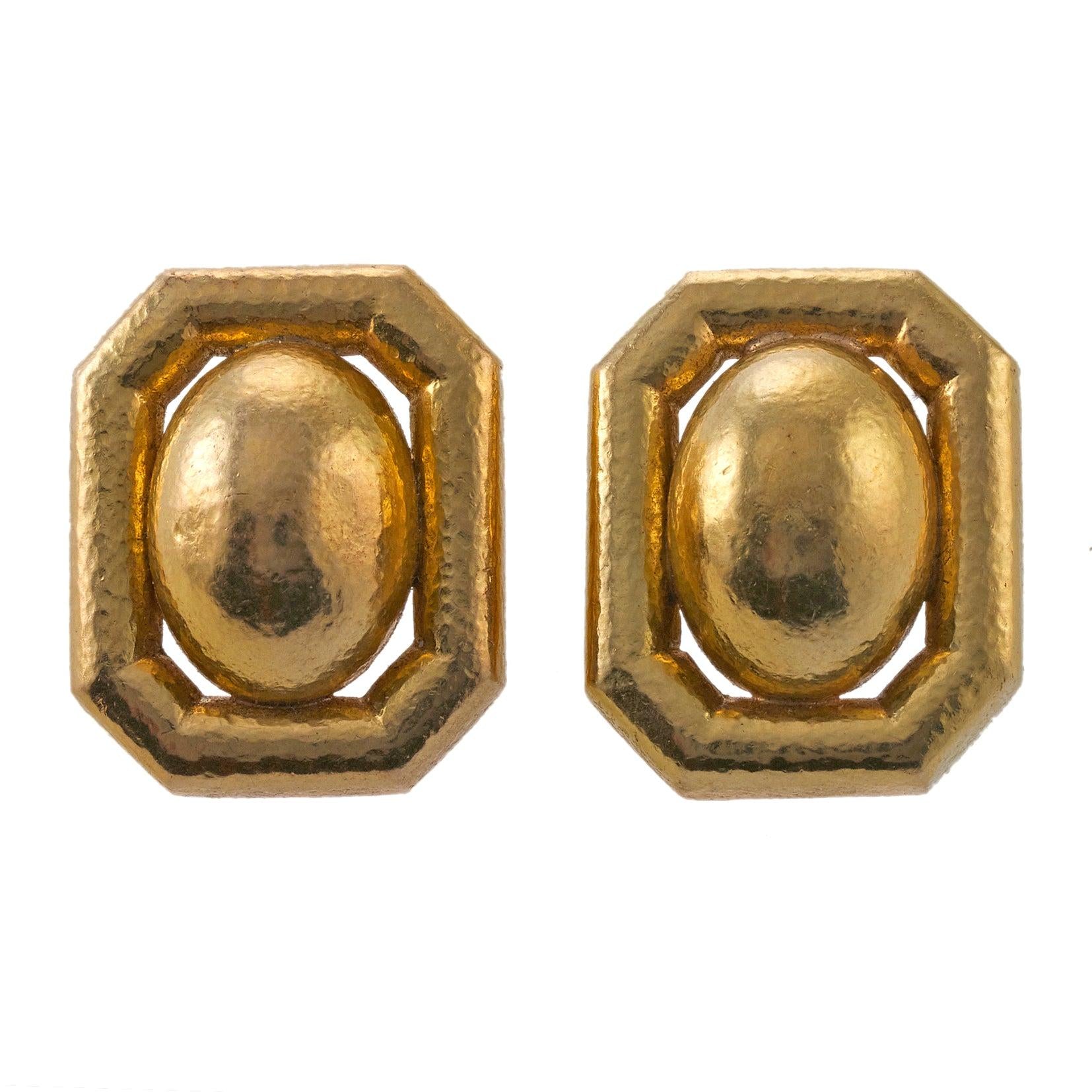 Large David Webb Hammered Gold Earrings