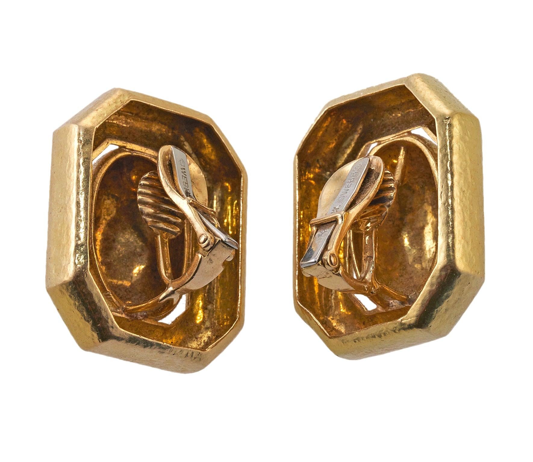 Large David Webb Hammered Gold Earrings