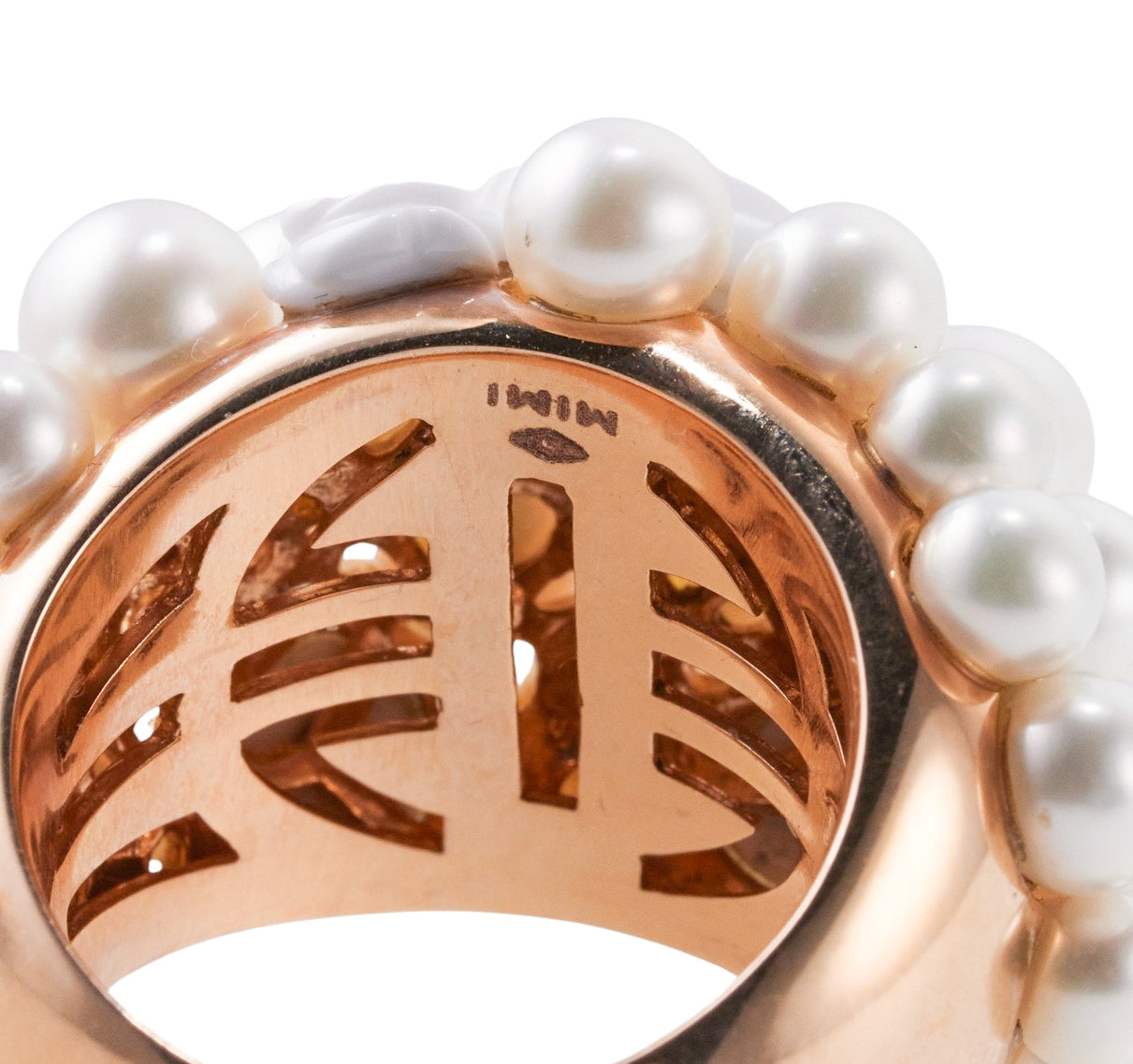 Mimi Milano Grace White Agate Pearl Rose Gold Dome Ring