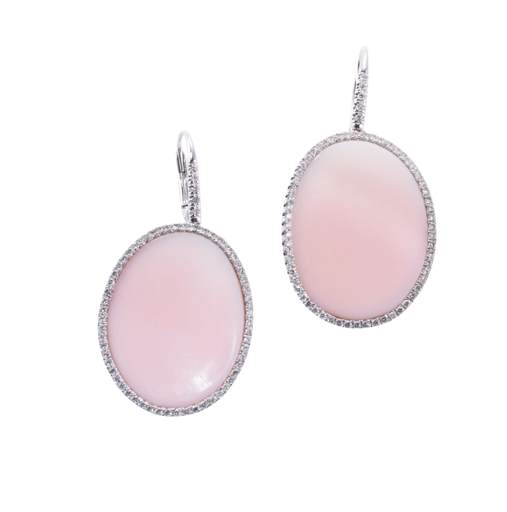 Mimi Milano Aurora Pink Mother of Pearl Diamond Gold Oval Earrings