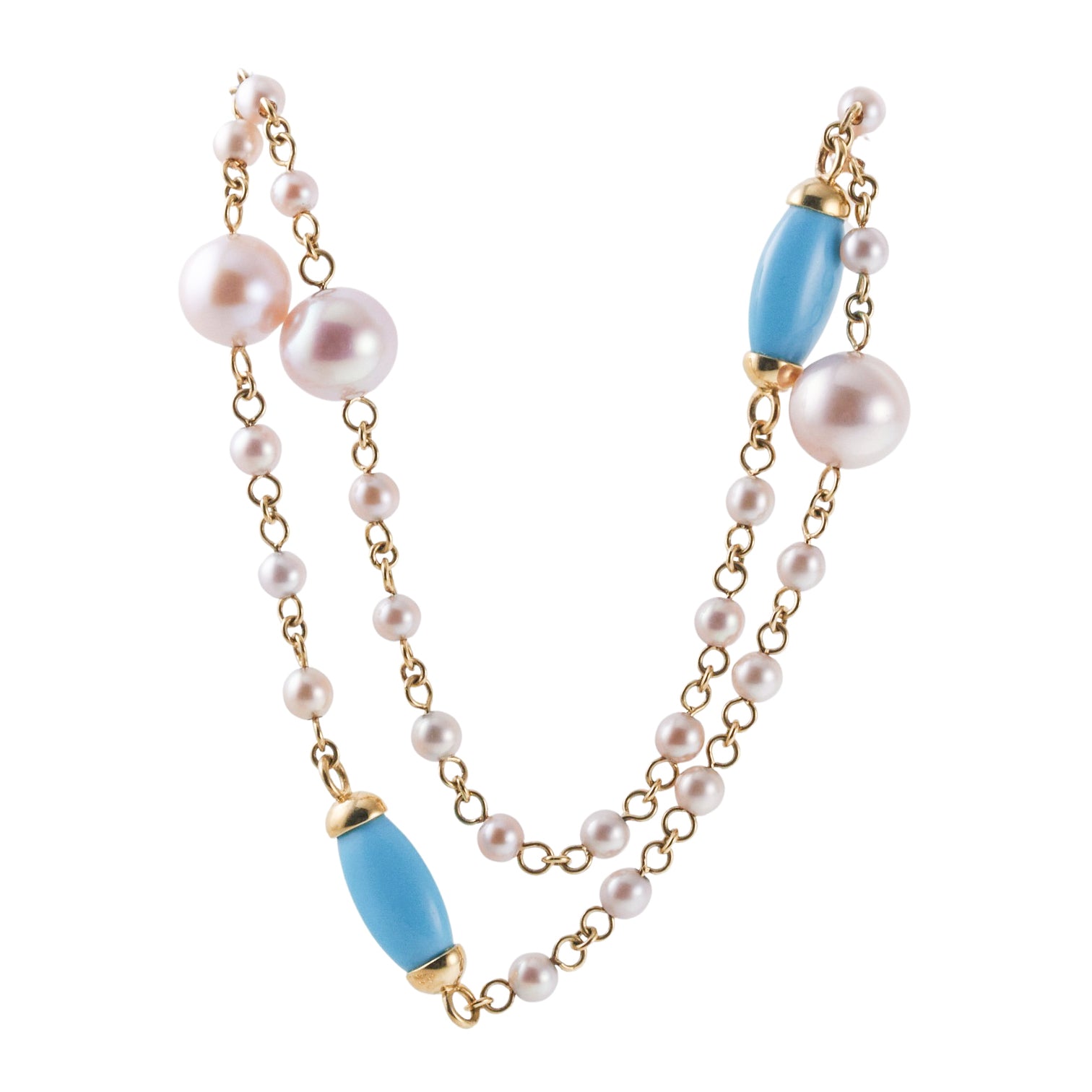 Mimi Milano Nagai Turquoise Pearl Gold Long Necklace