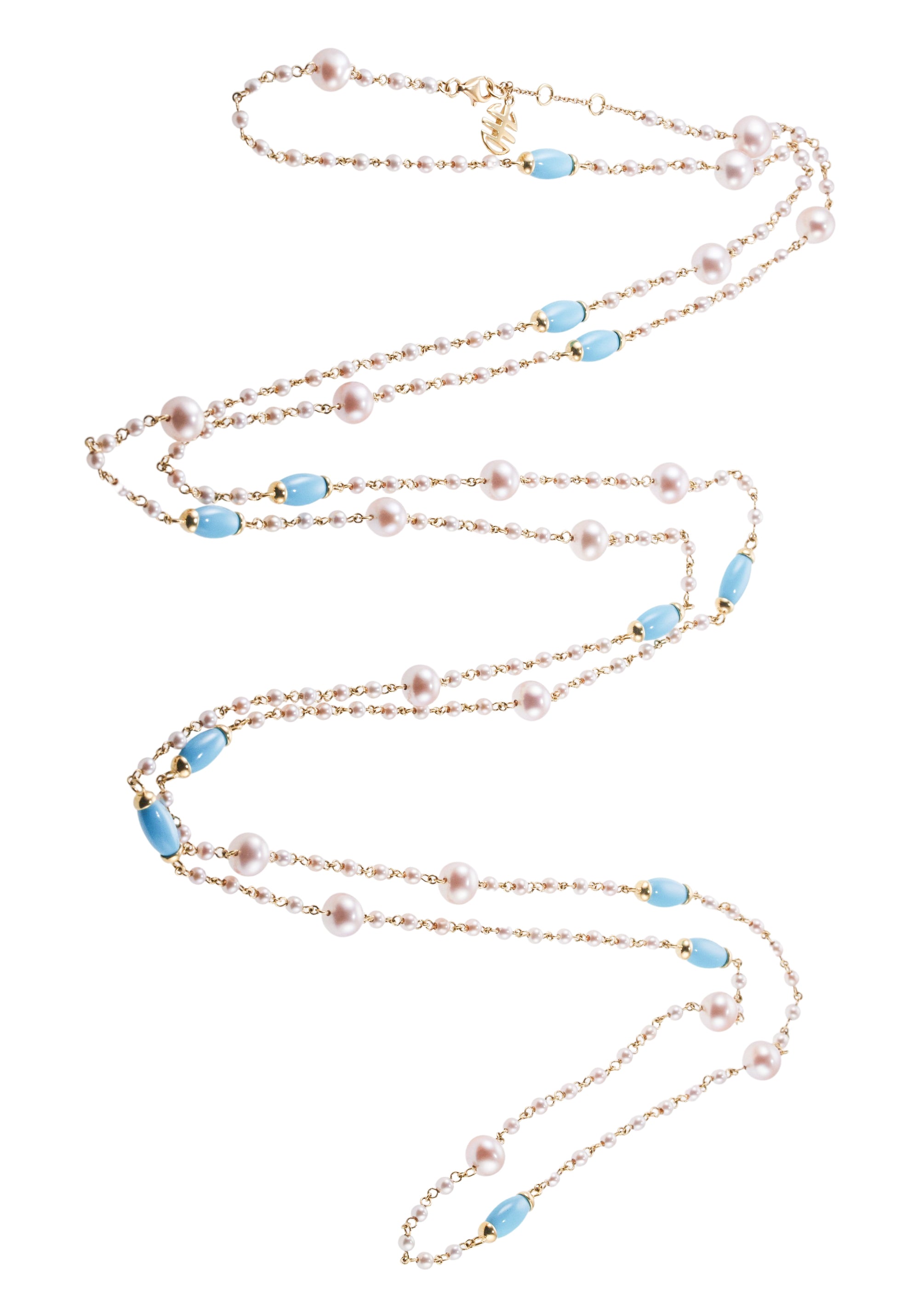 Mimi Milano Nagai Turquoise Pearl Gold Long Necklace