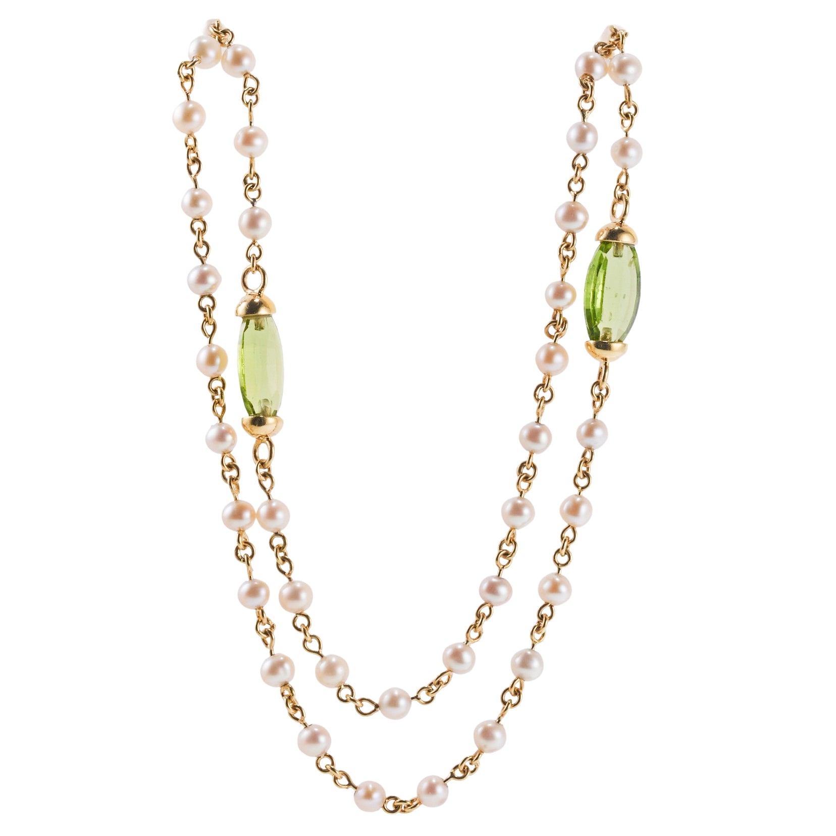 Mimi Milano Nagai Peridot Pearl Gold Long Necklace