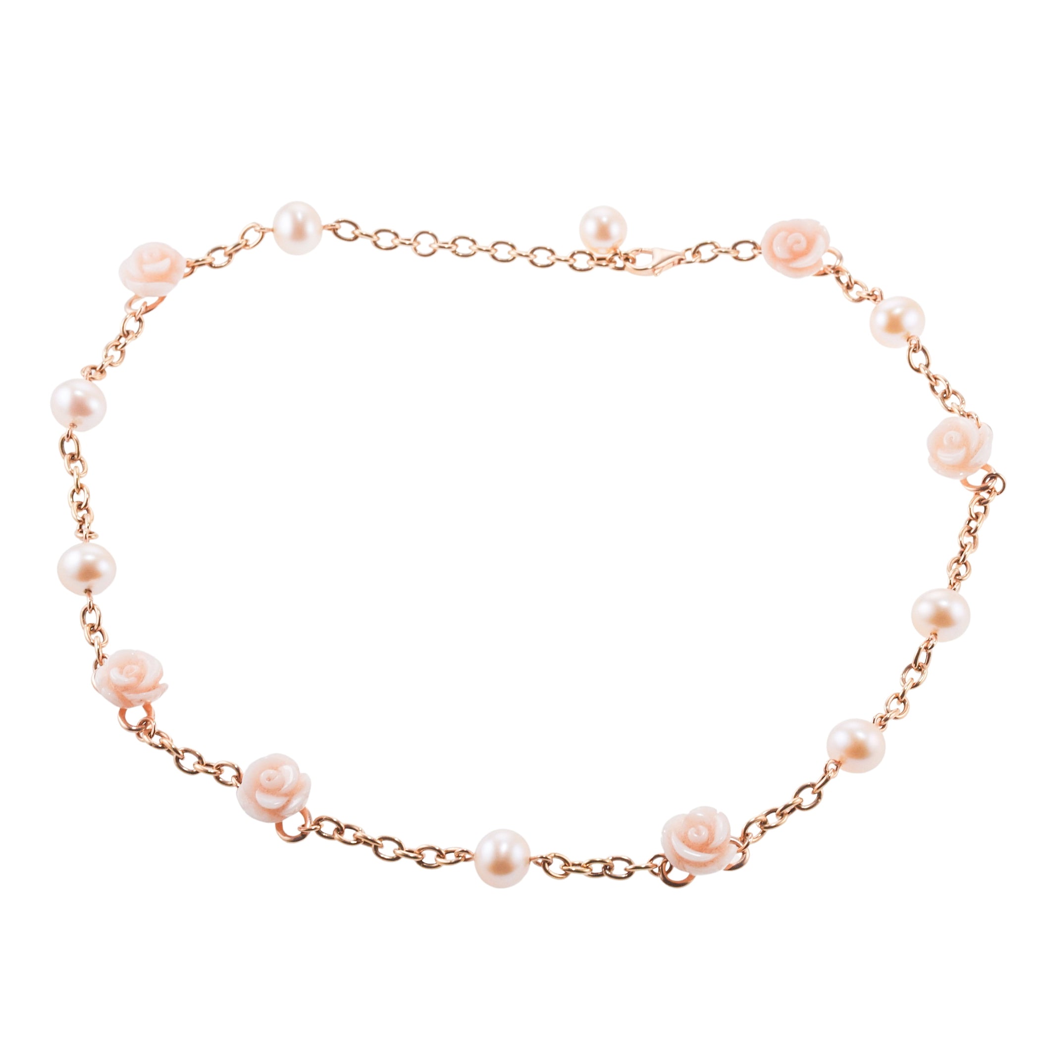 Mimi Milano Grace Pearl Coral Gold Rose Flower Necklace