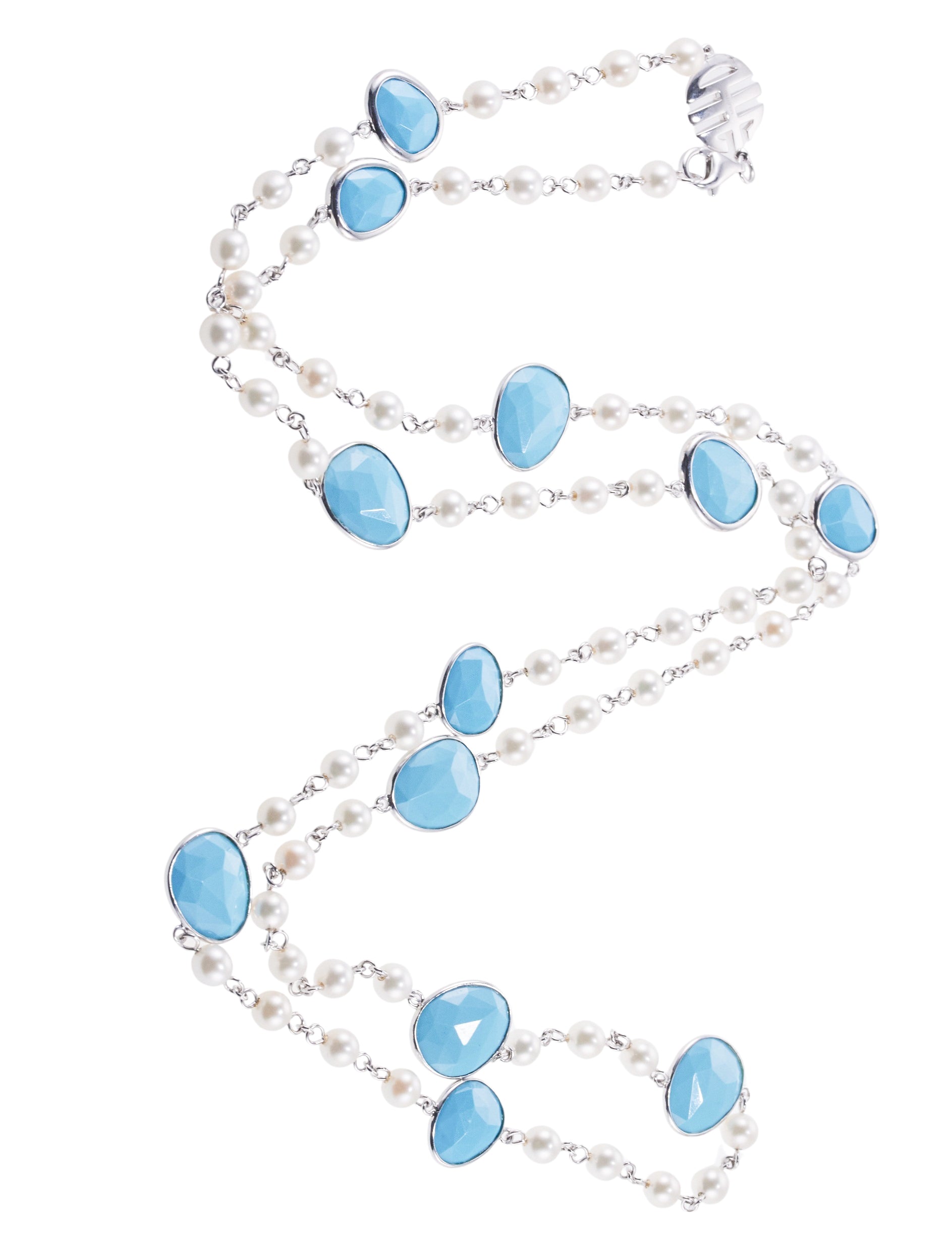 Mimi Milano Pearl Turquoise Gold Long Necklace