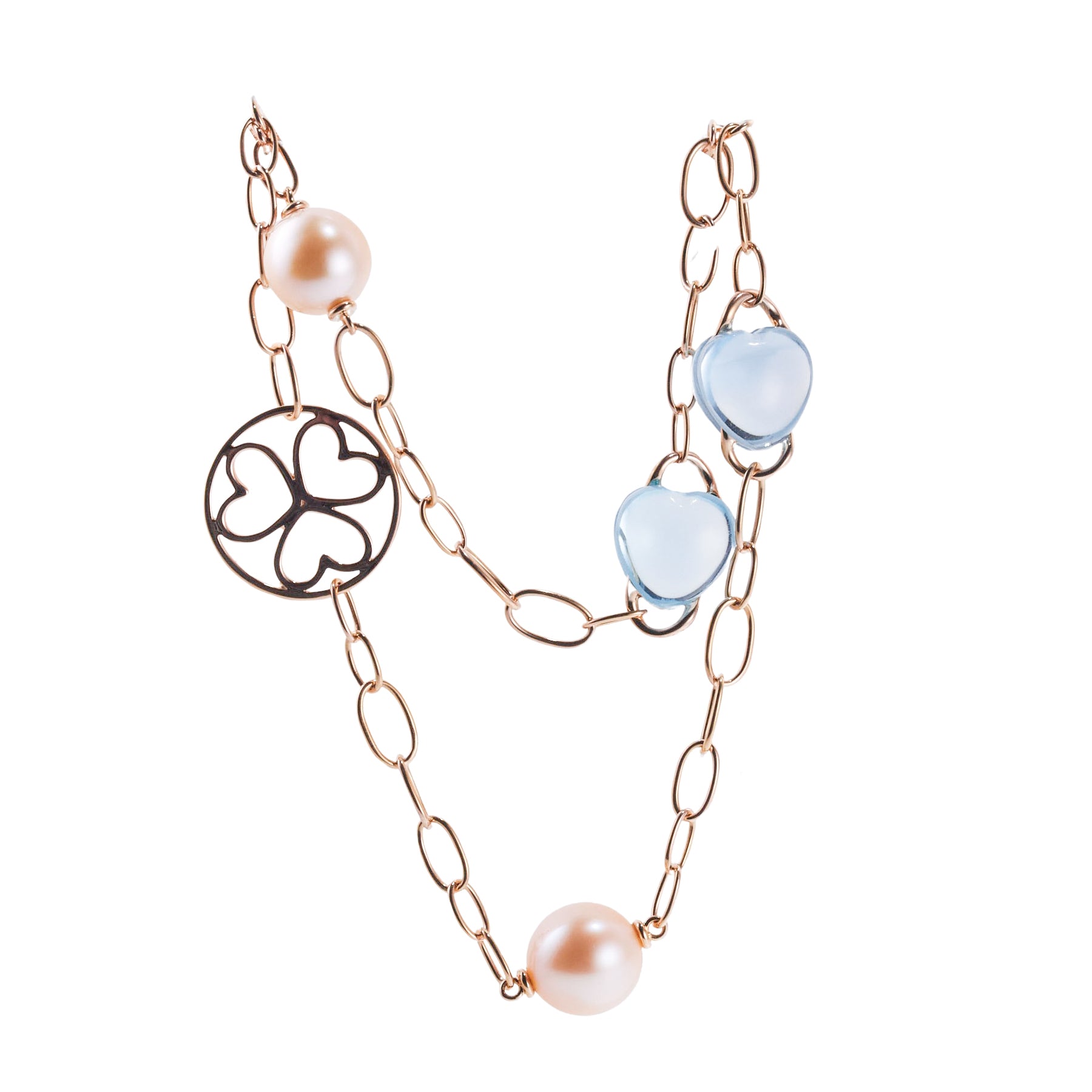 Mimi Milano Juliet Blue Topaz Pearl Heart Station Necklace