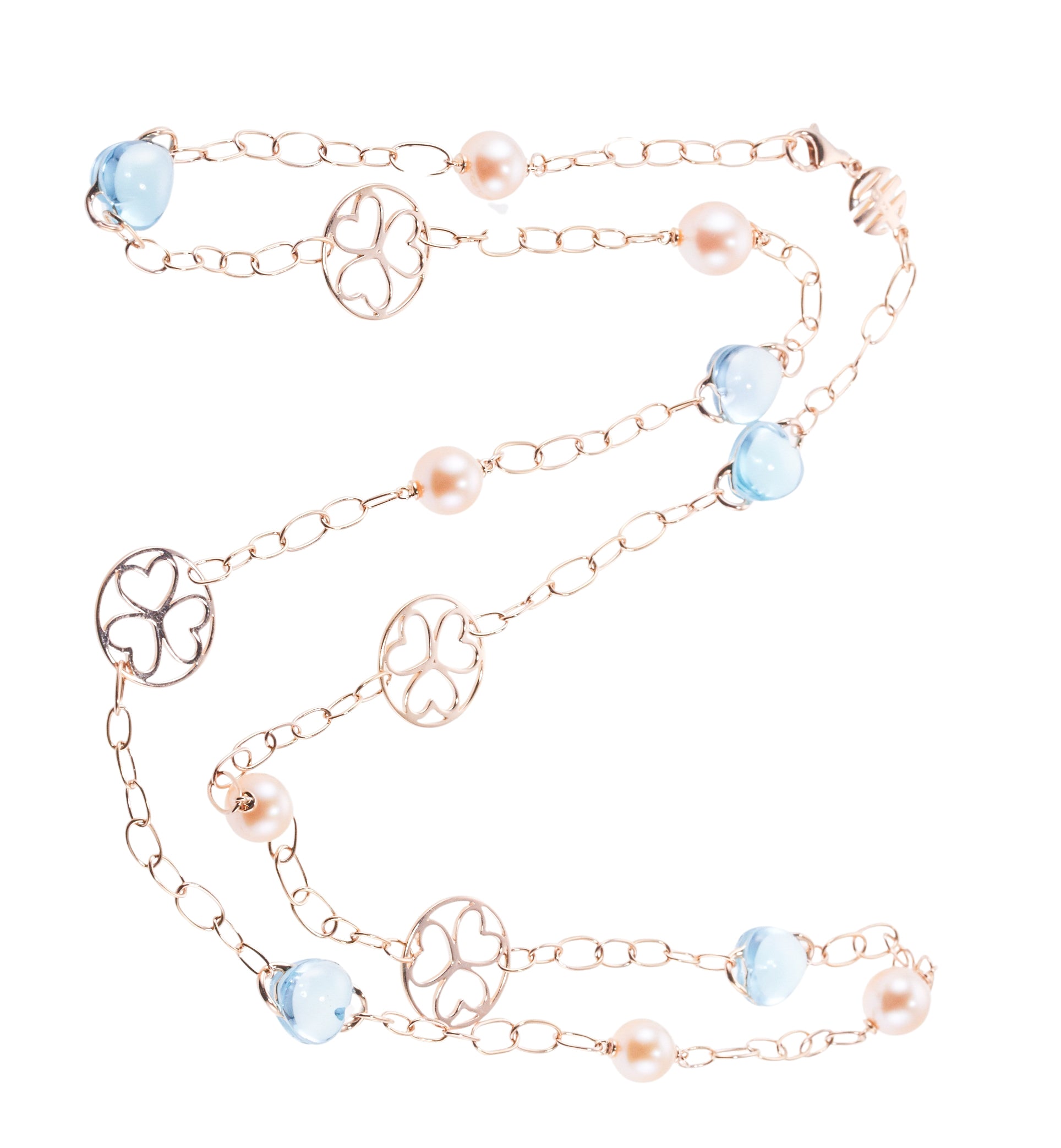 Mimi Milano Juliet Blue Topaz Pearl Heart Station Necklace