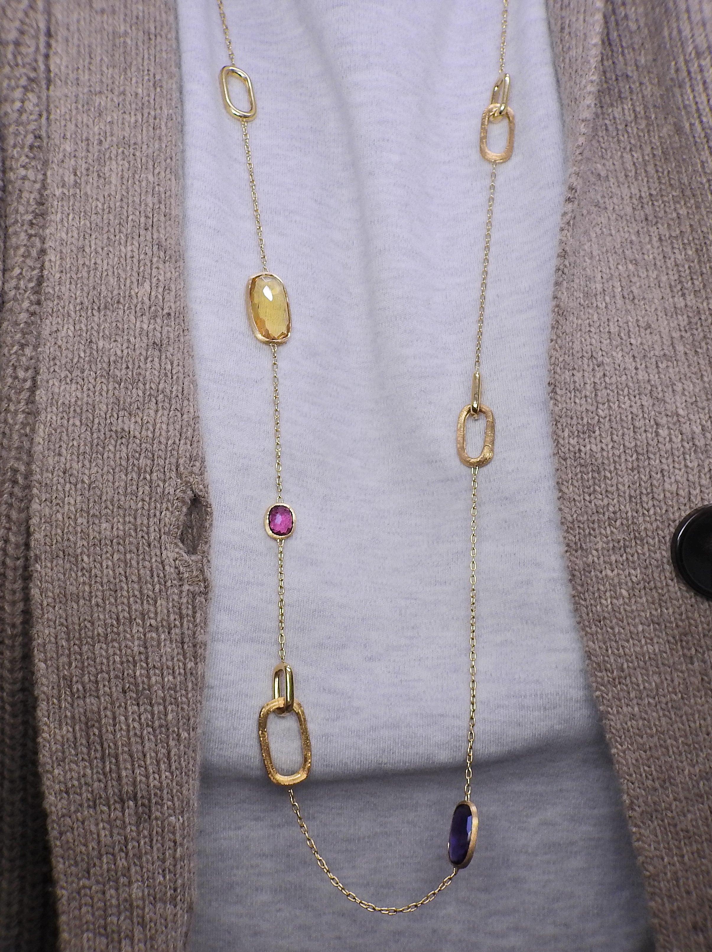 Marco Bicego Murano 18K Gold Mix Gemstone Long Link Necklace