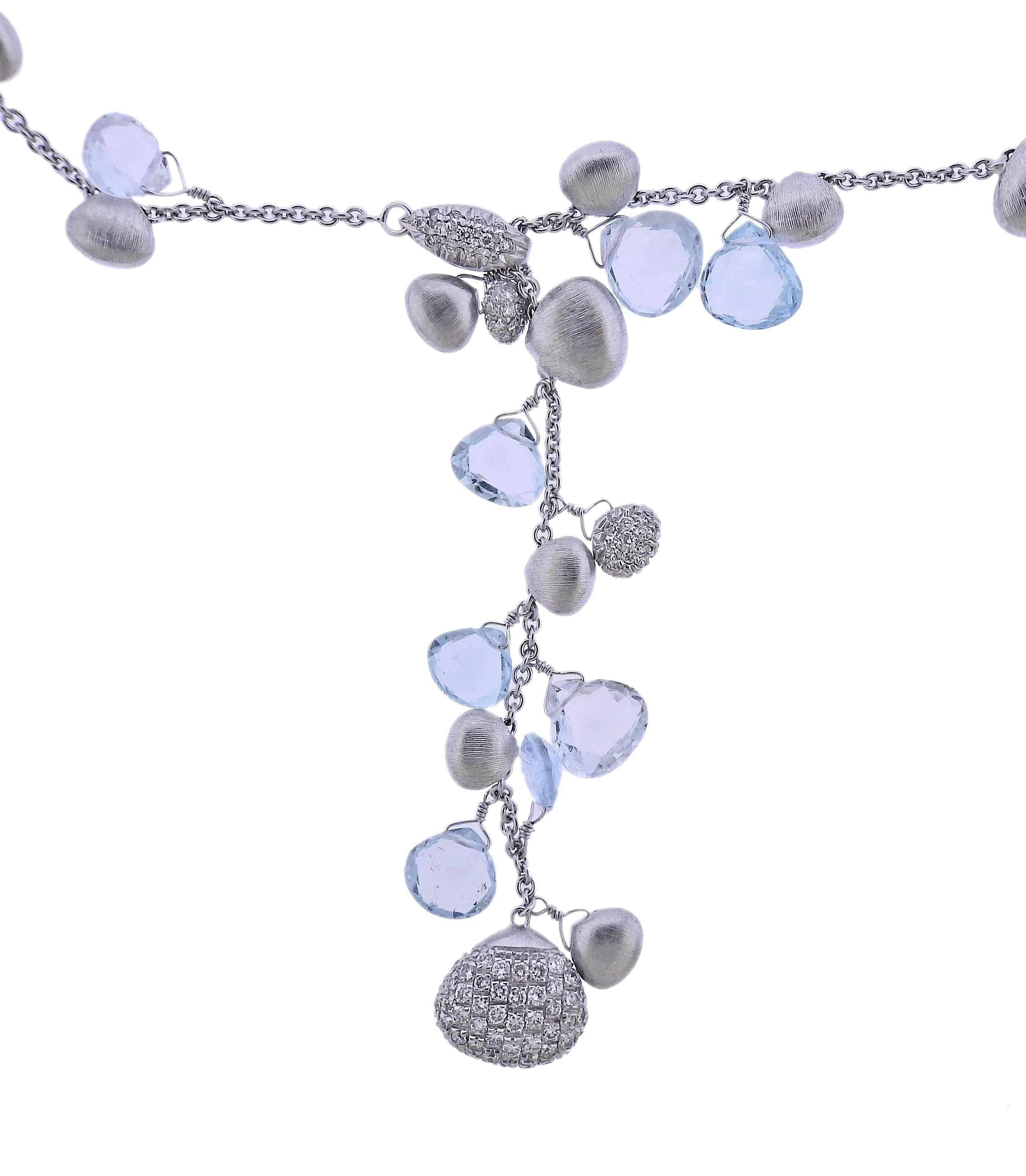 Marco Bicego Siviglia Gold Aquamarine Diamond Drop Necklace