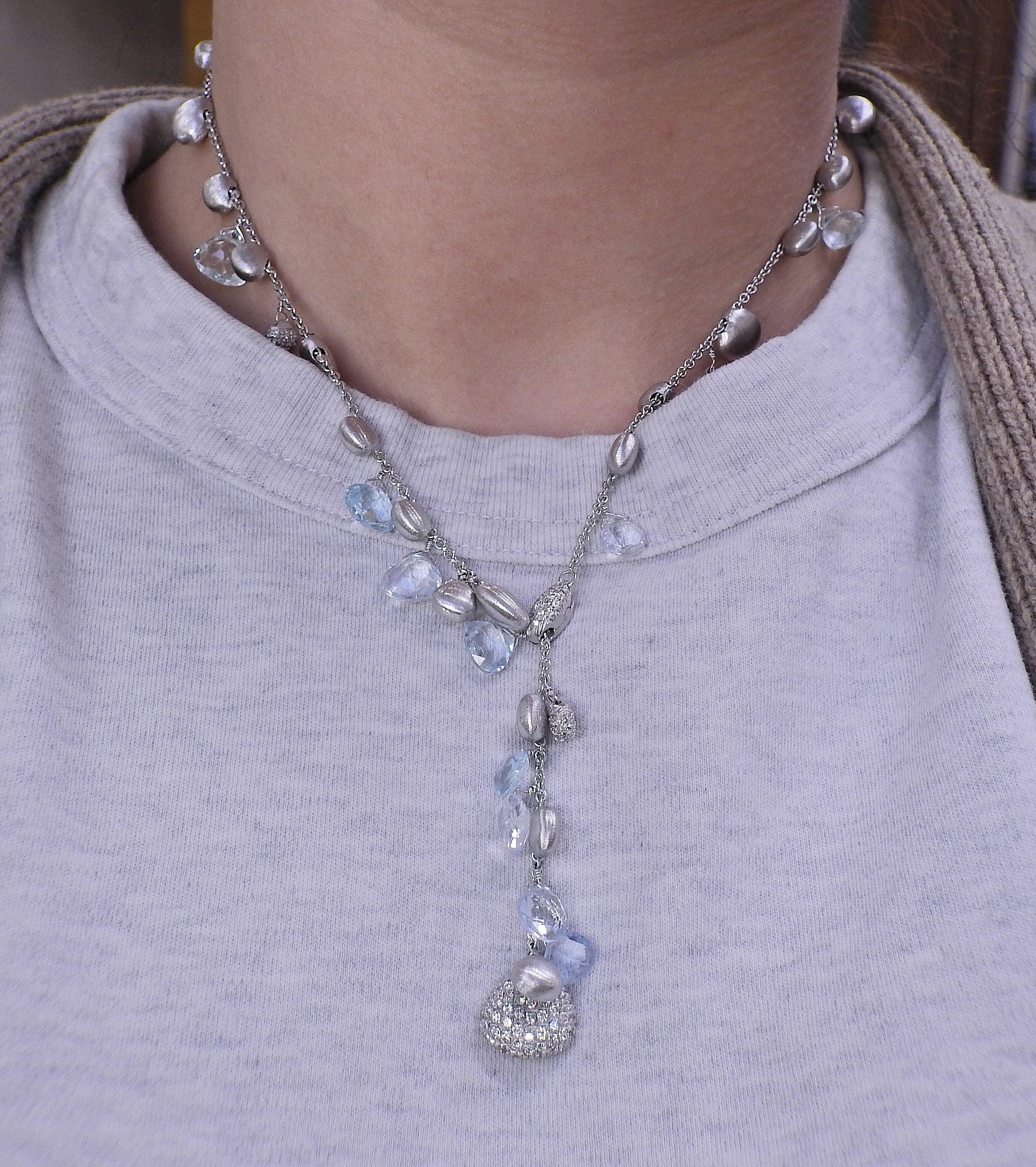 Marco Bicego Siviglia Gold Aquamarine Diamond Drop Necklace