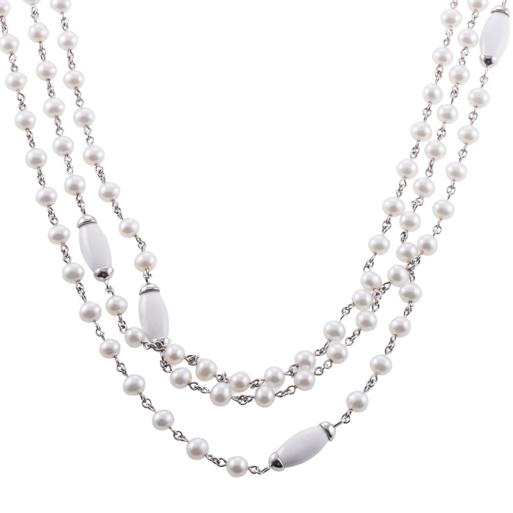Mimi Milano Nagai 80" Pearl White Agate Gold Necklace