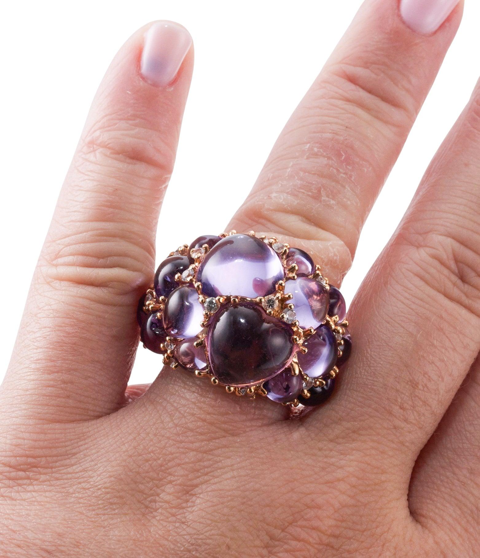 Mimi Milano Amethyst Sapphire Gold Dome Ring
