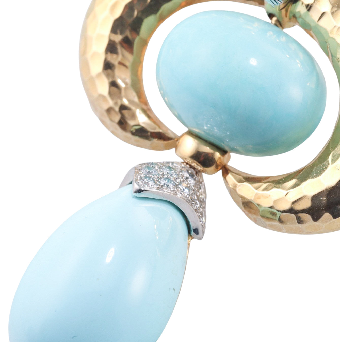 David Webb Diamond Turquoise Gold Platinum Double Crescent Pear Earrings