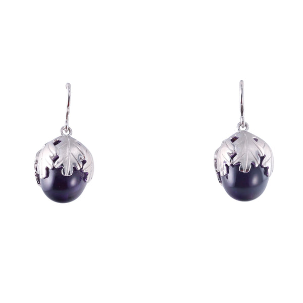 Baccarat Sterling Silver Purple Crystal Acorn Drop Earrings