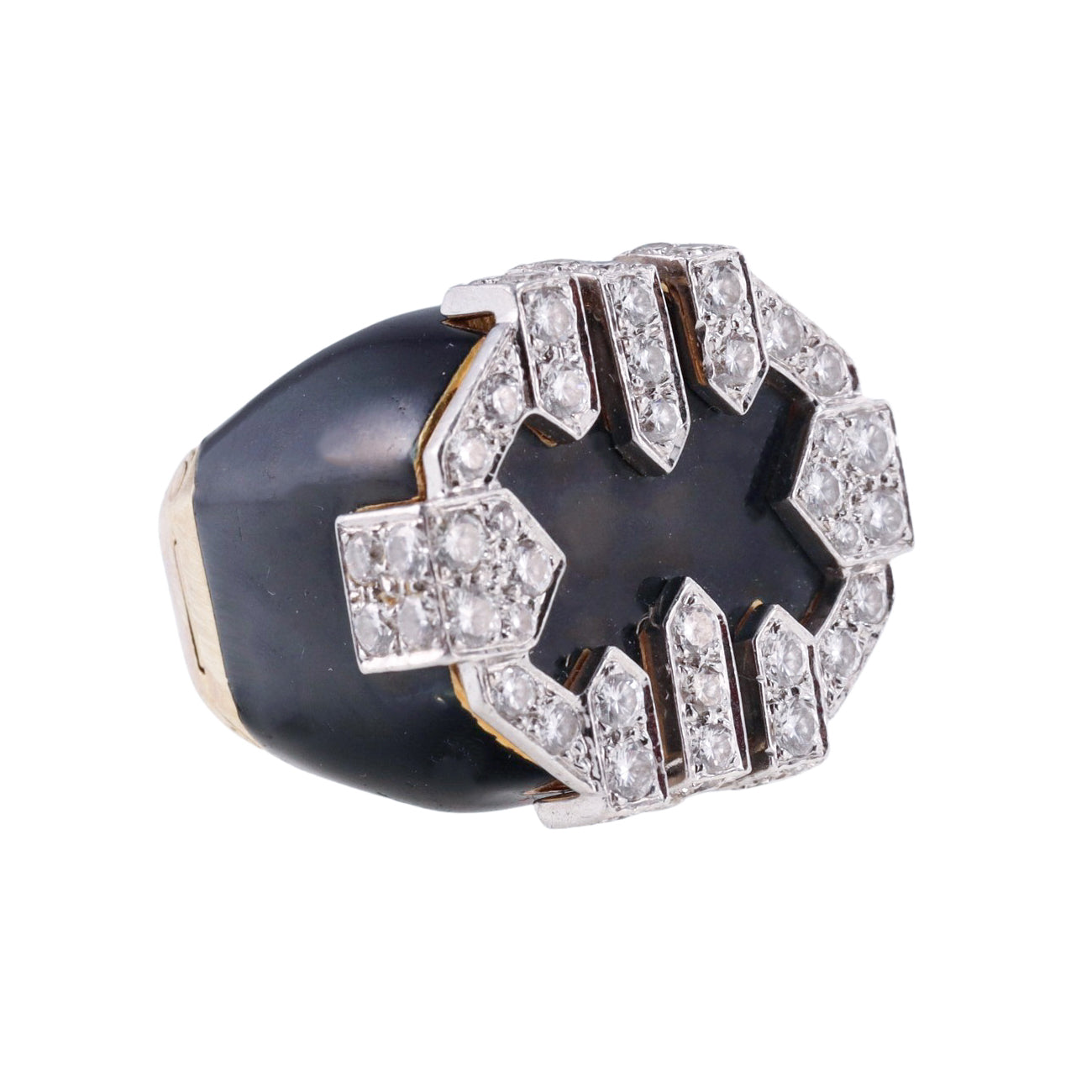David Webb Diamond Enamel Gold Platinum Grill Ring
