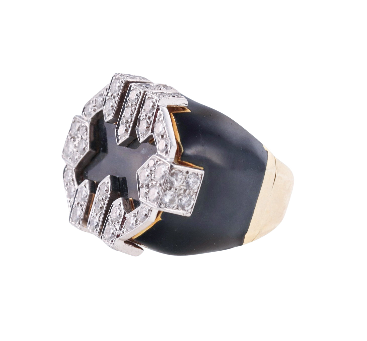 David Webb Diamond Enamel Gold Platinum Grill Ring