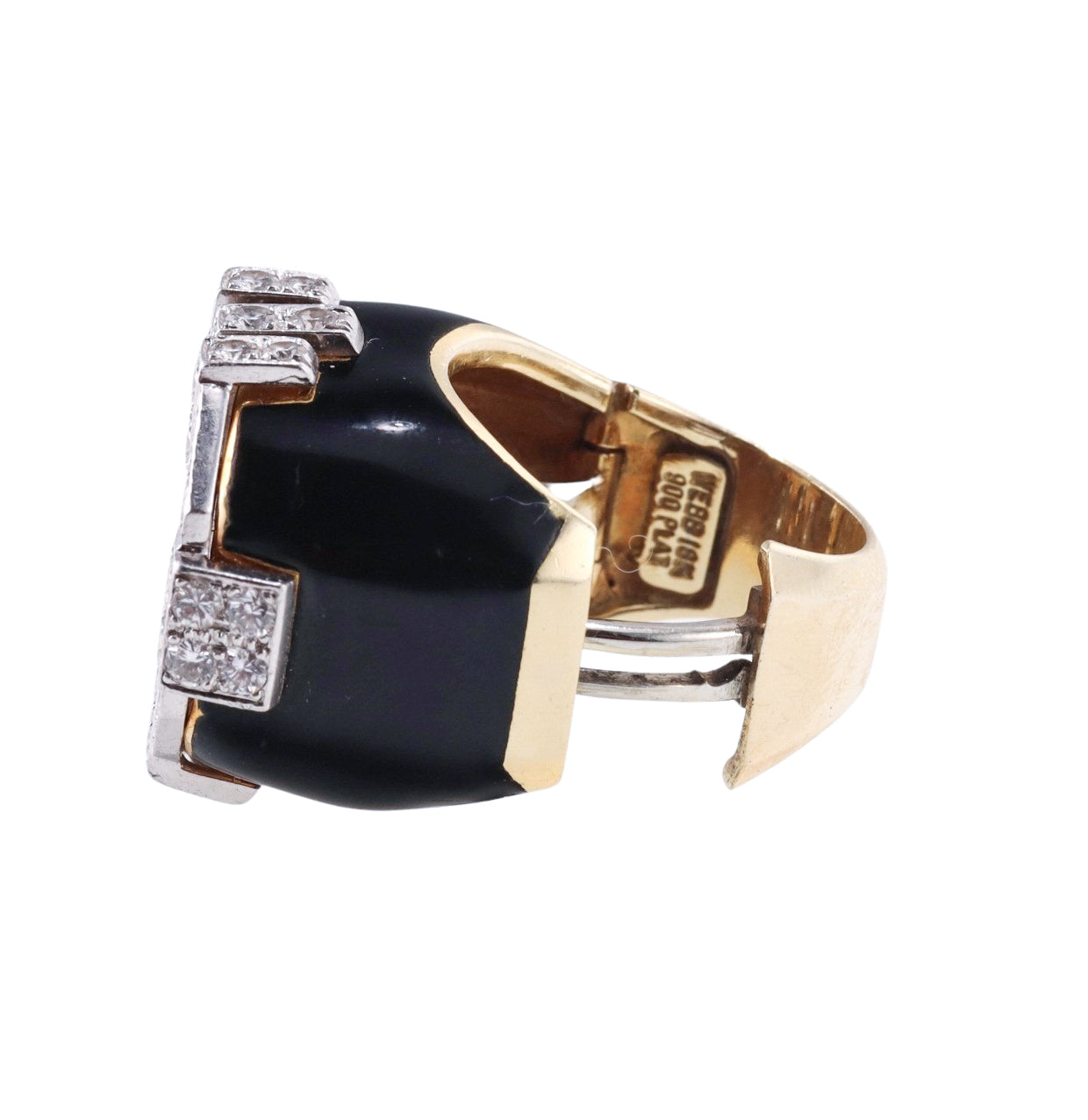 David Webb Diamond Enamel Gold Platinum Grill Ring