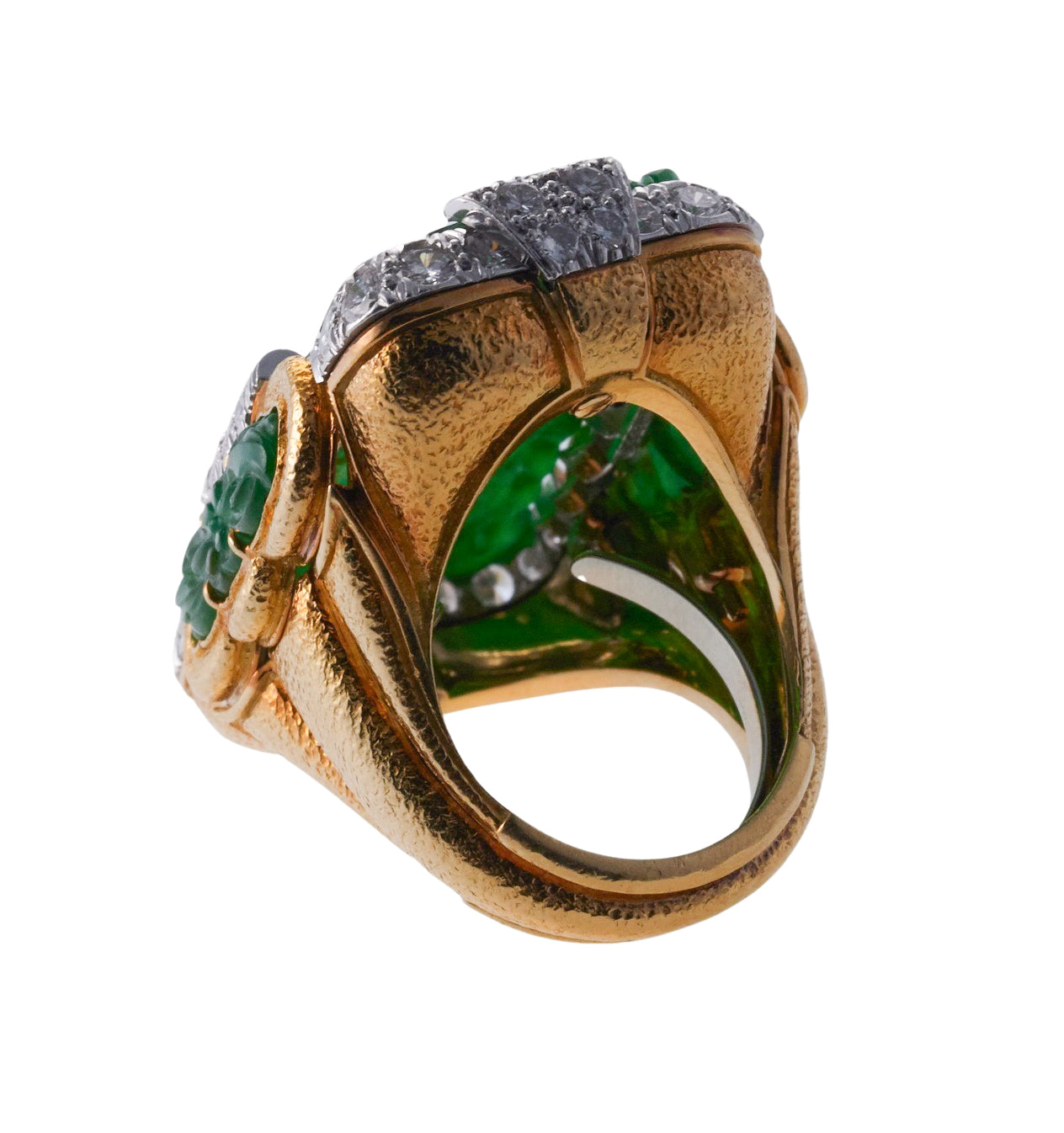 David Webb Diamond Carved Jade Platinum Gold Ring