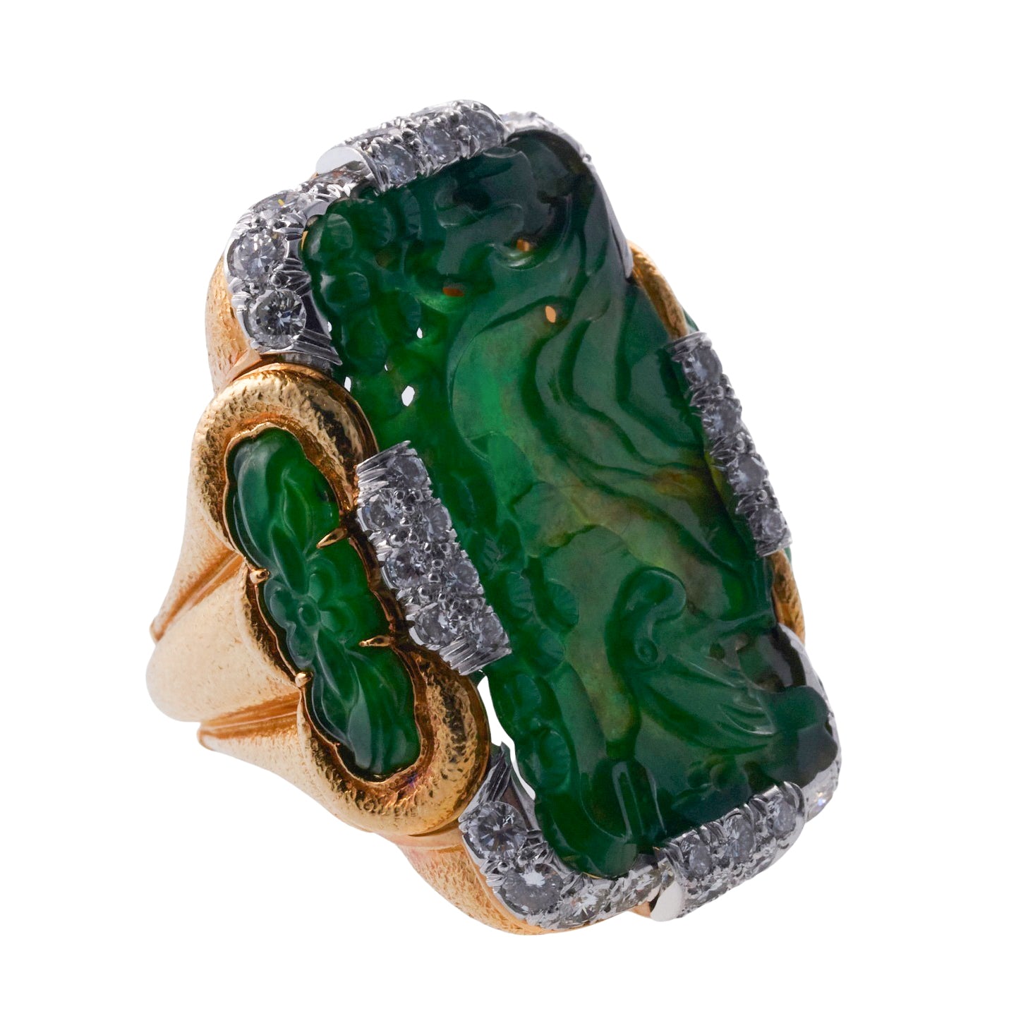 David Webb Diamond Carved Jade Platinum Gold Ring
