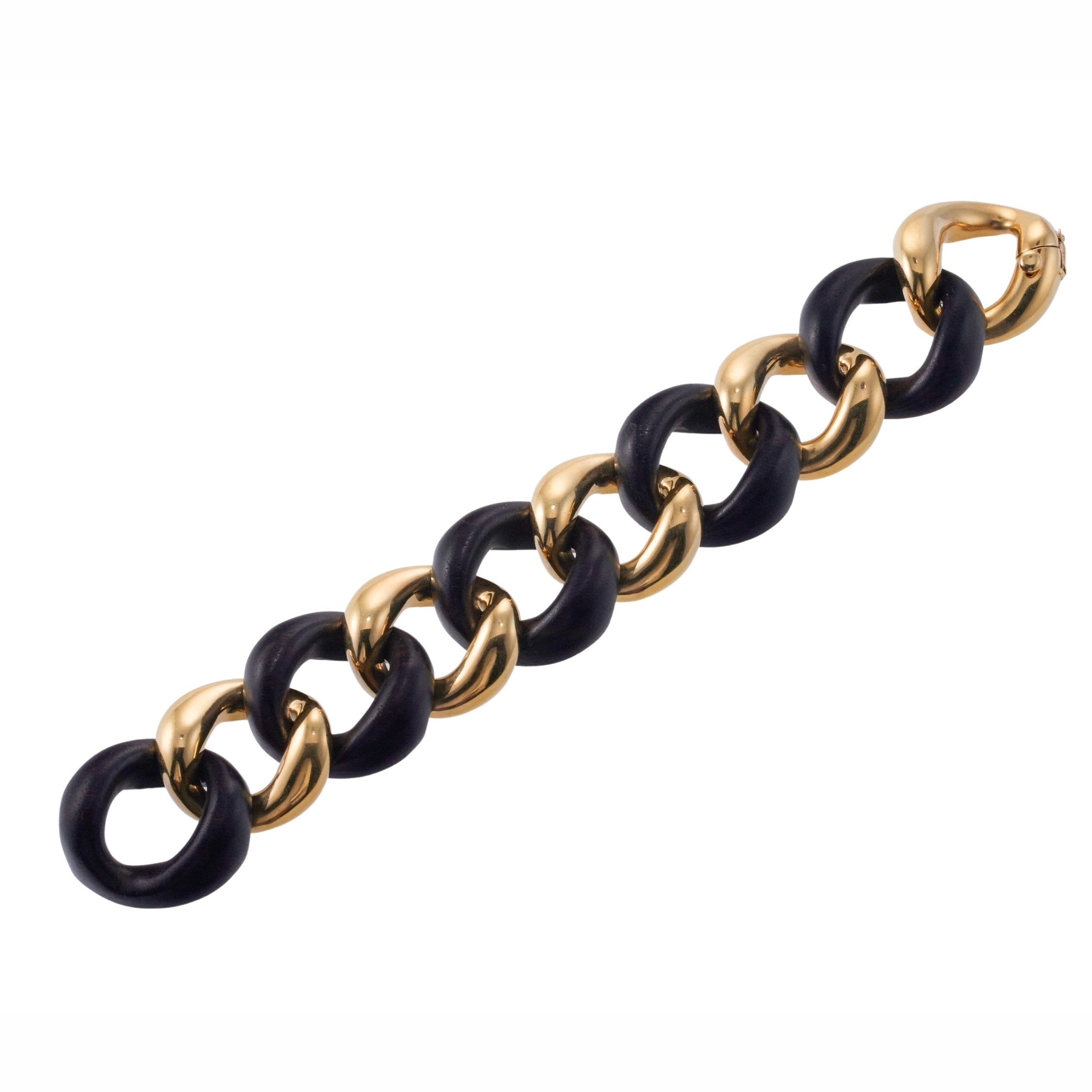 Seaman Schepps Ebony Wood Gold Large Link Bracelet