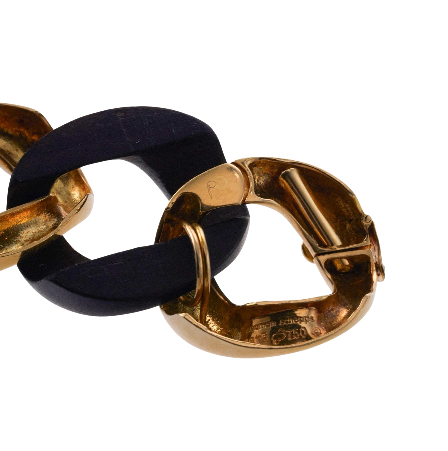 Seaman Schepps Ebony Wood Gold Large Link Bracelet