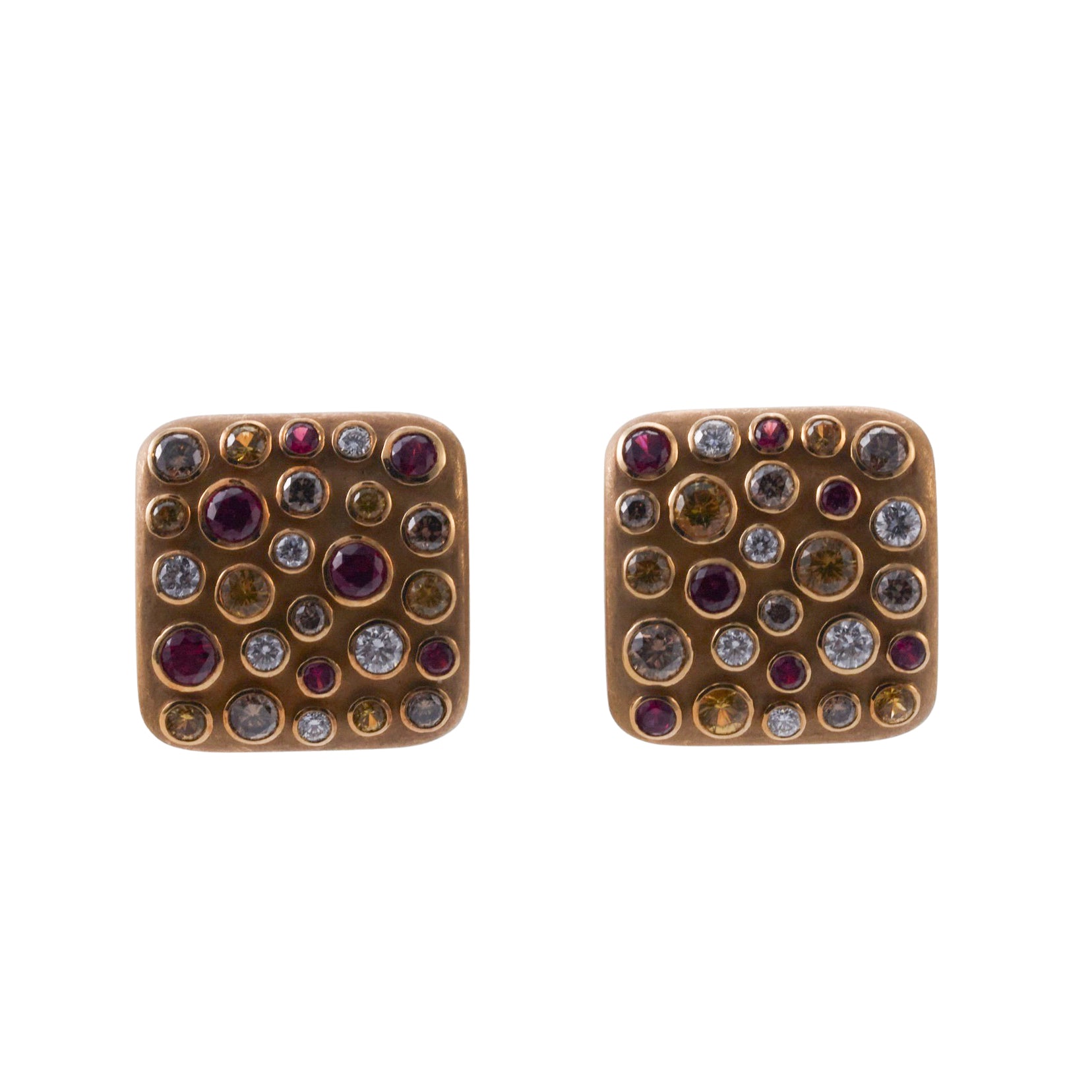 Yellow Sapphire Ruby Diamond Gold Cufflinks