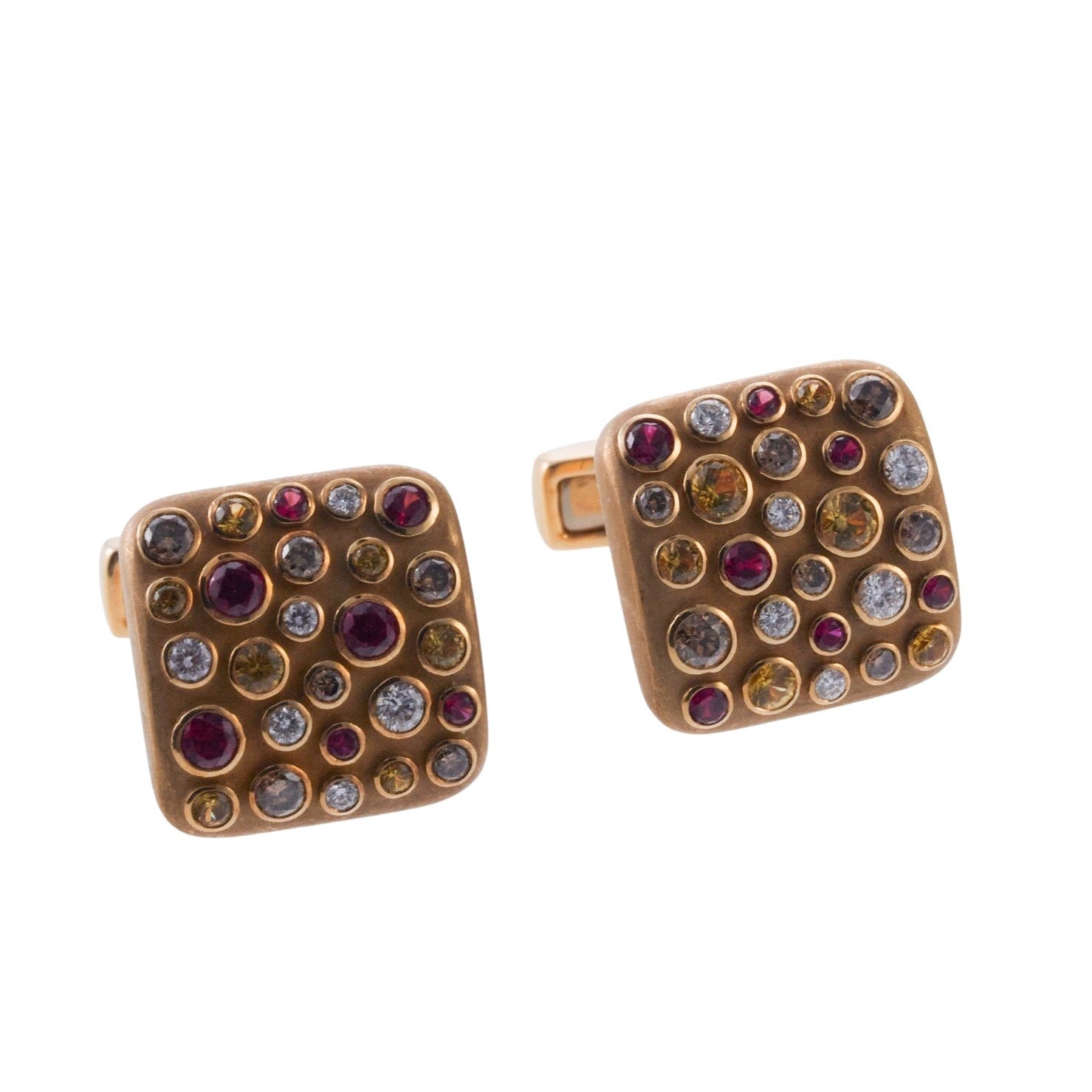 Yellow Sapphire Ruby Diamond Gold Cufflinks