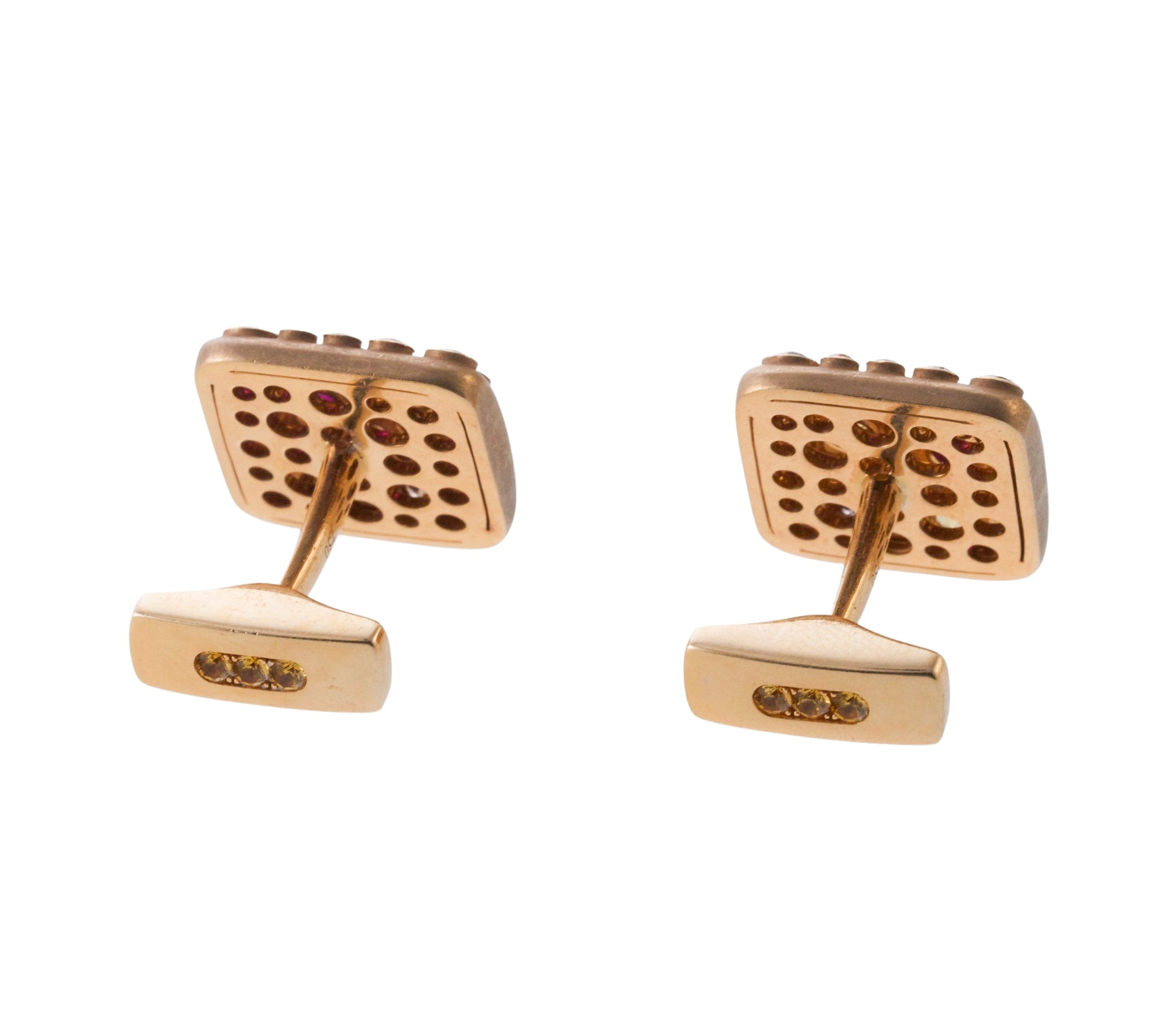 Yellow Sapphire Ruby Diamond Gold Cufflinks