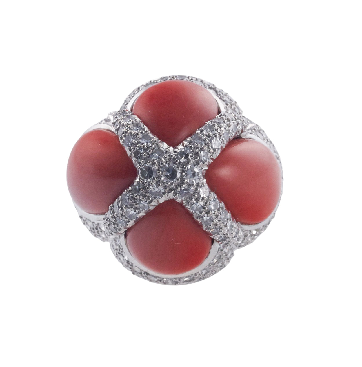 Coral Diamond Gold Dome Ring