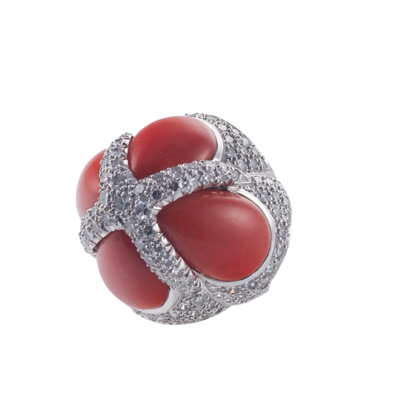 Coral Diamond Gold Dome Ring
