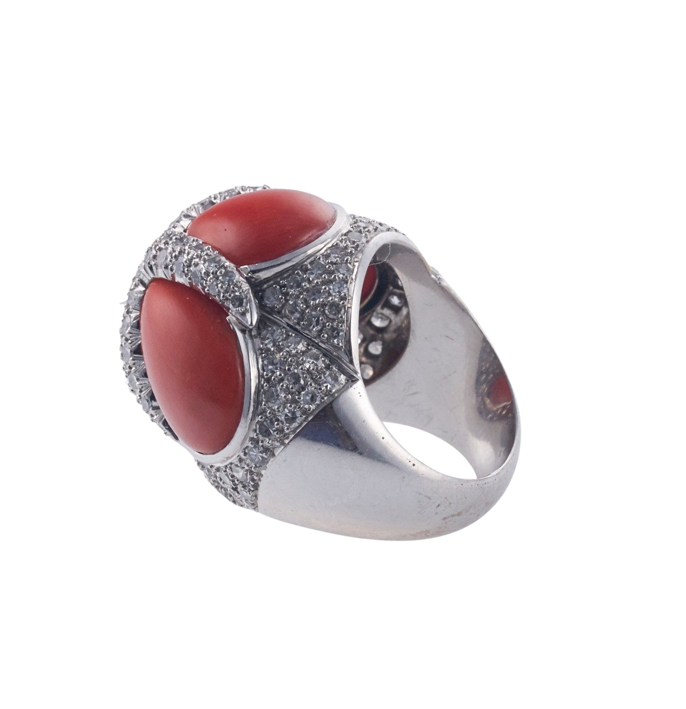 Coral Diamond Gold Dome Ring