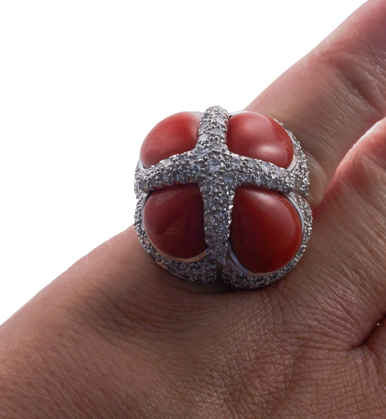 Coral Diamond Gold Dome Ring