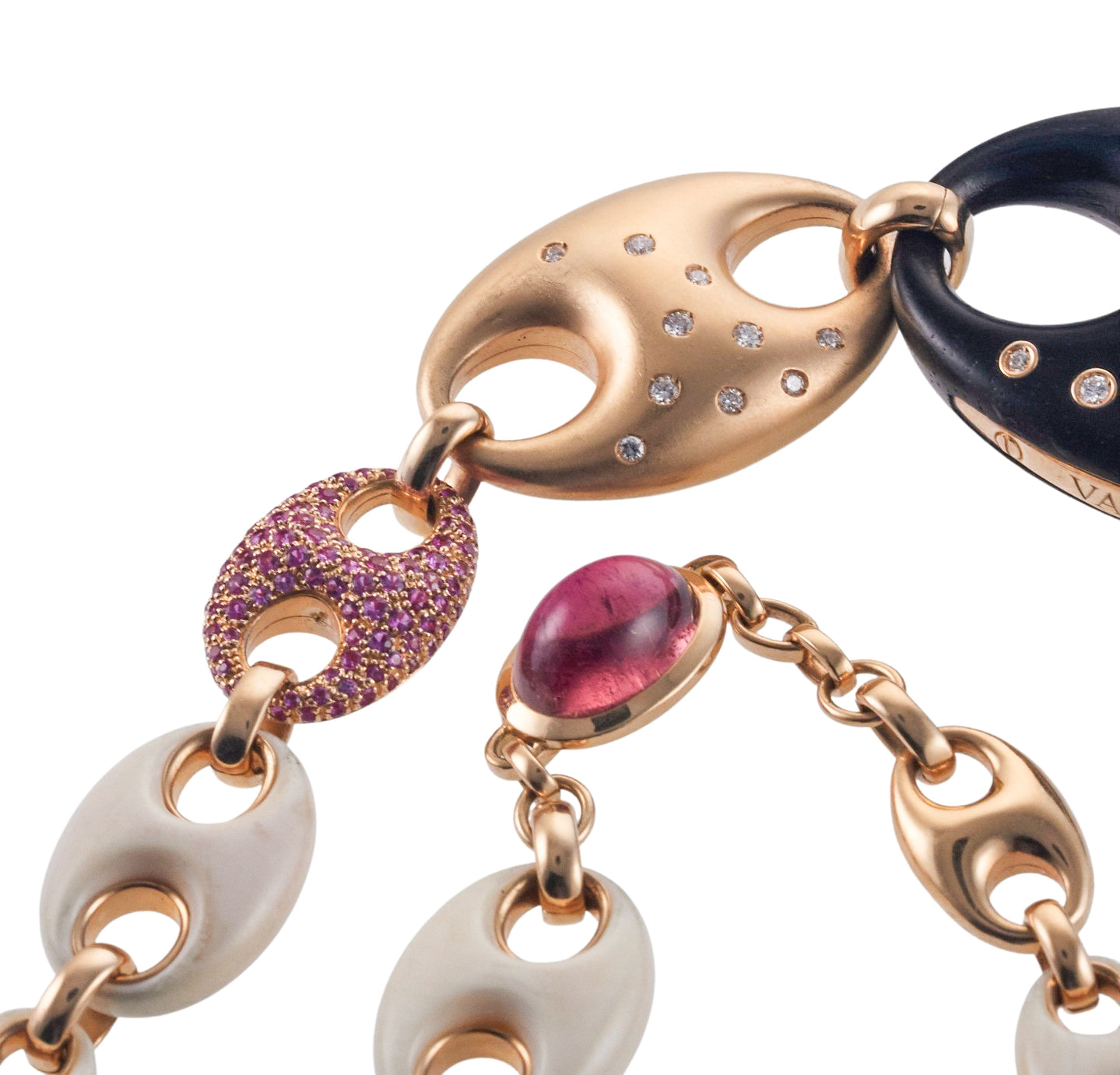 Valente Wood Sapphire Diamond Tourmaline Gold Long Station Necklace