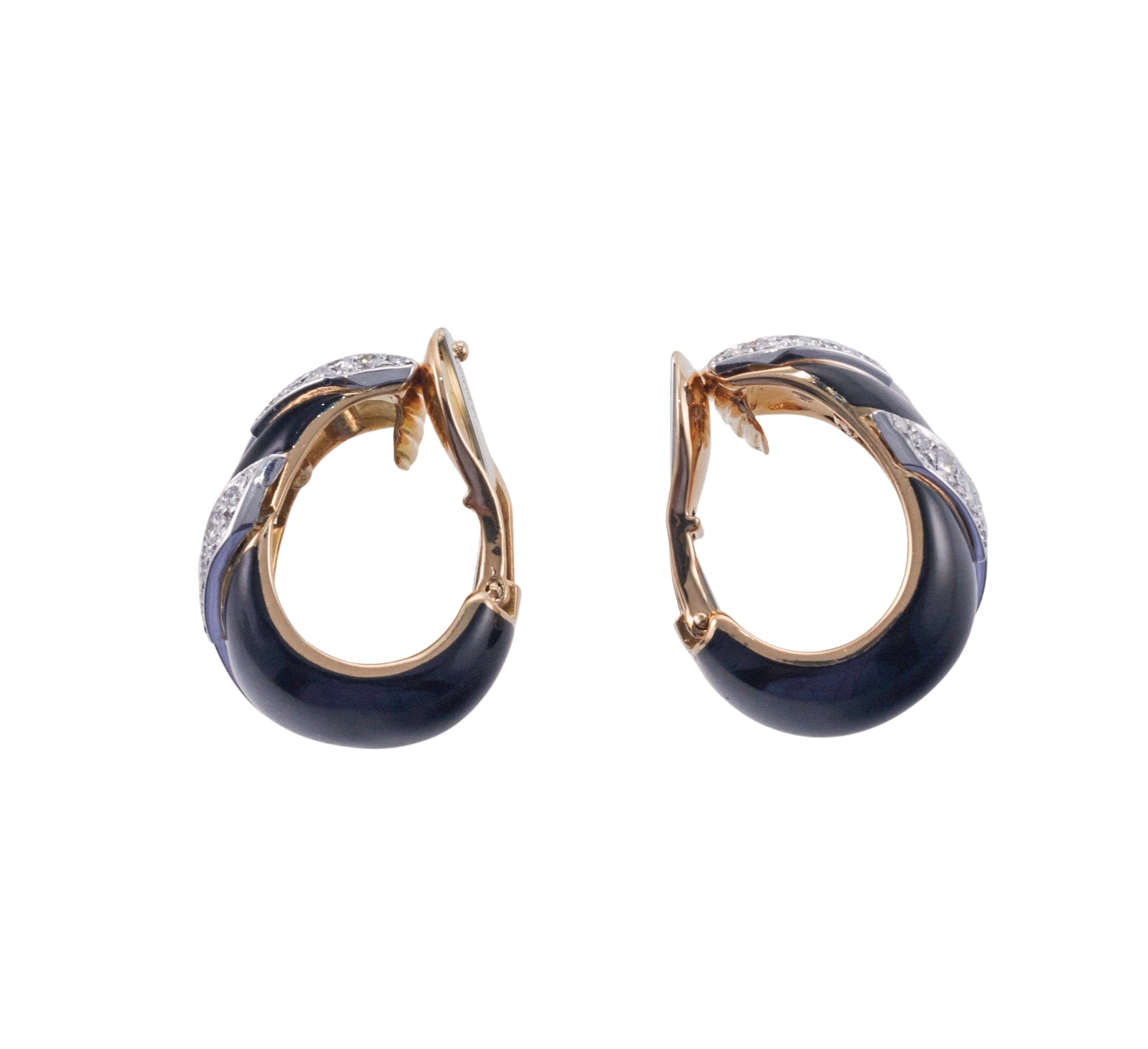 David Webb Enamel Diamond Gold Platinum Hoop Earrings