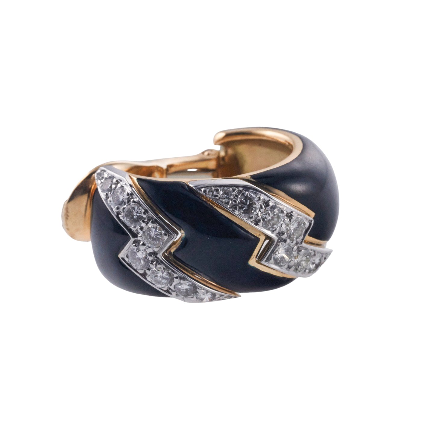 David Webb Enamel Diamond Gold Platinum Hoop Earrings