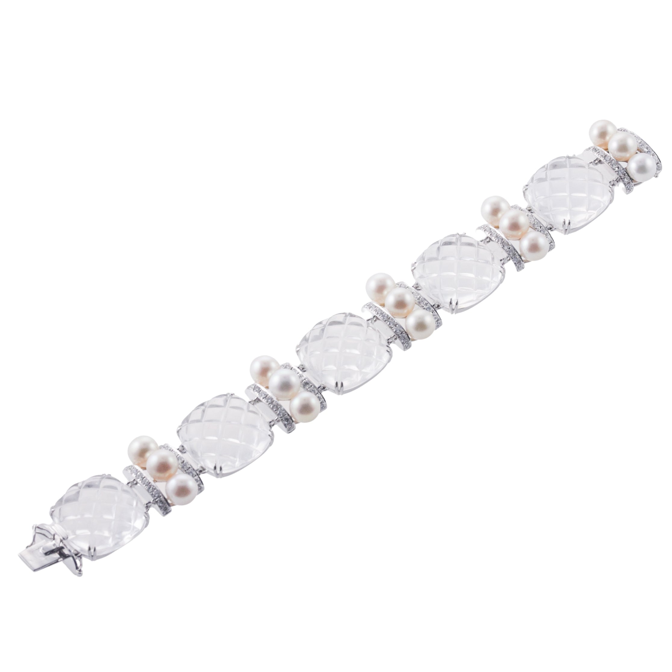 Carved Crystal Pearl Diamond Gold Bracelet
