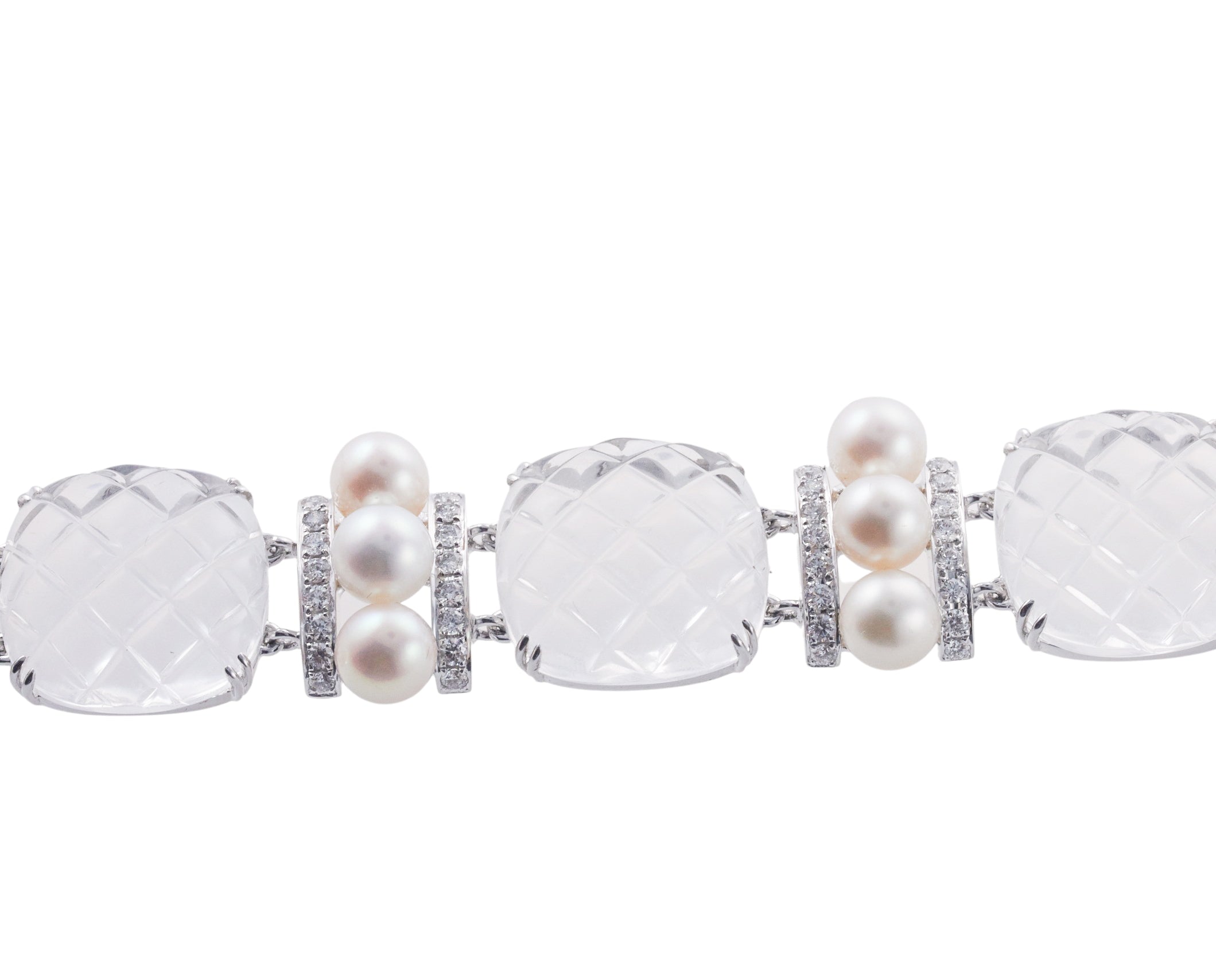 Carved Crystal Pearl Diamond Gold Bracelet