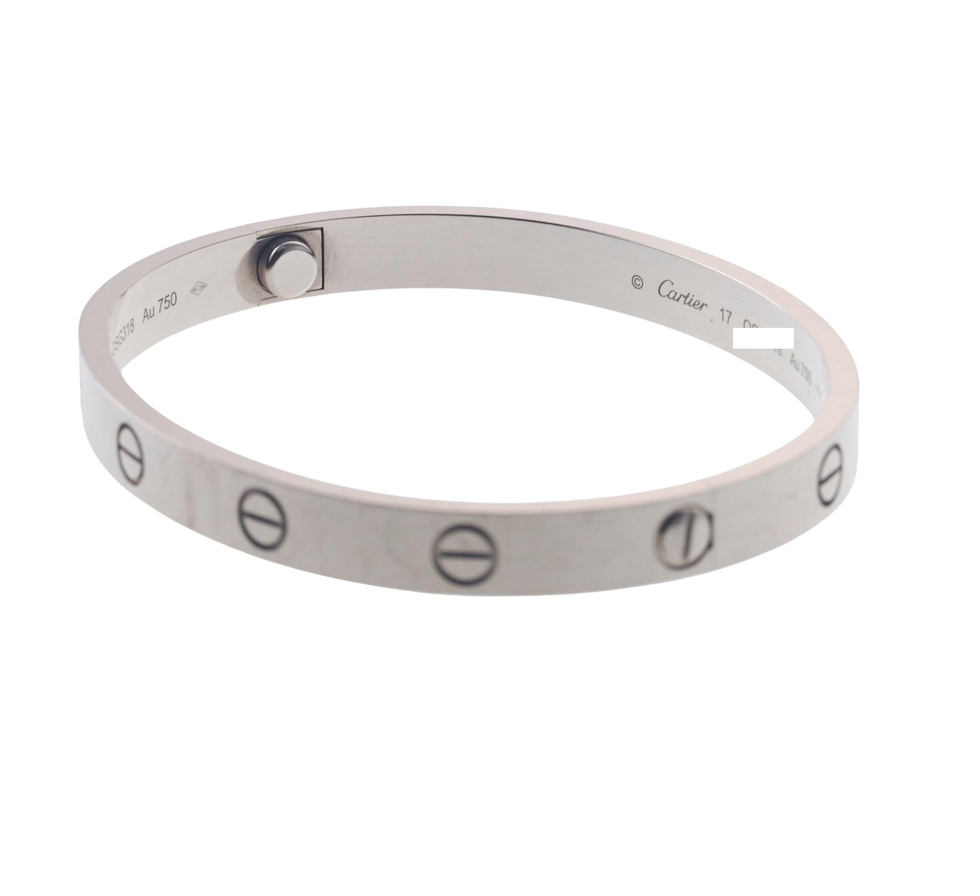 Cartier Love White Gold Bangle Bracelet Size 17