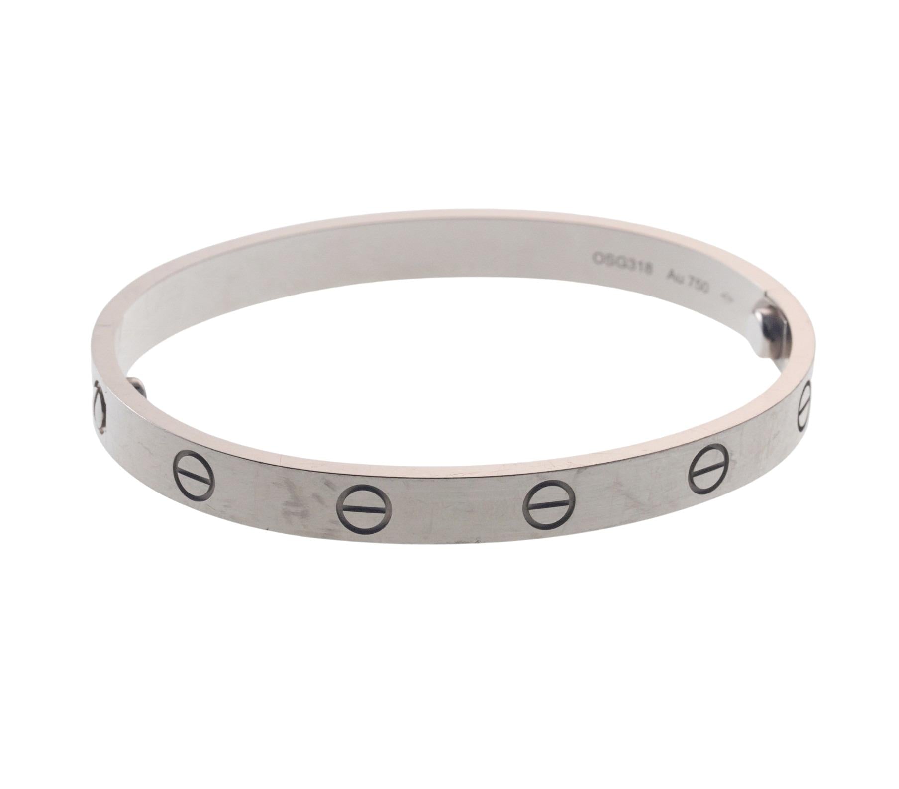 Cartier Love White Gold Bangle Bracelet Size 17