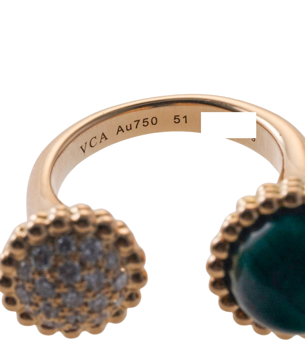 Van Cleef & Arpels Perlee Between the Finger Malachite Diamond Gold Ring