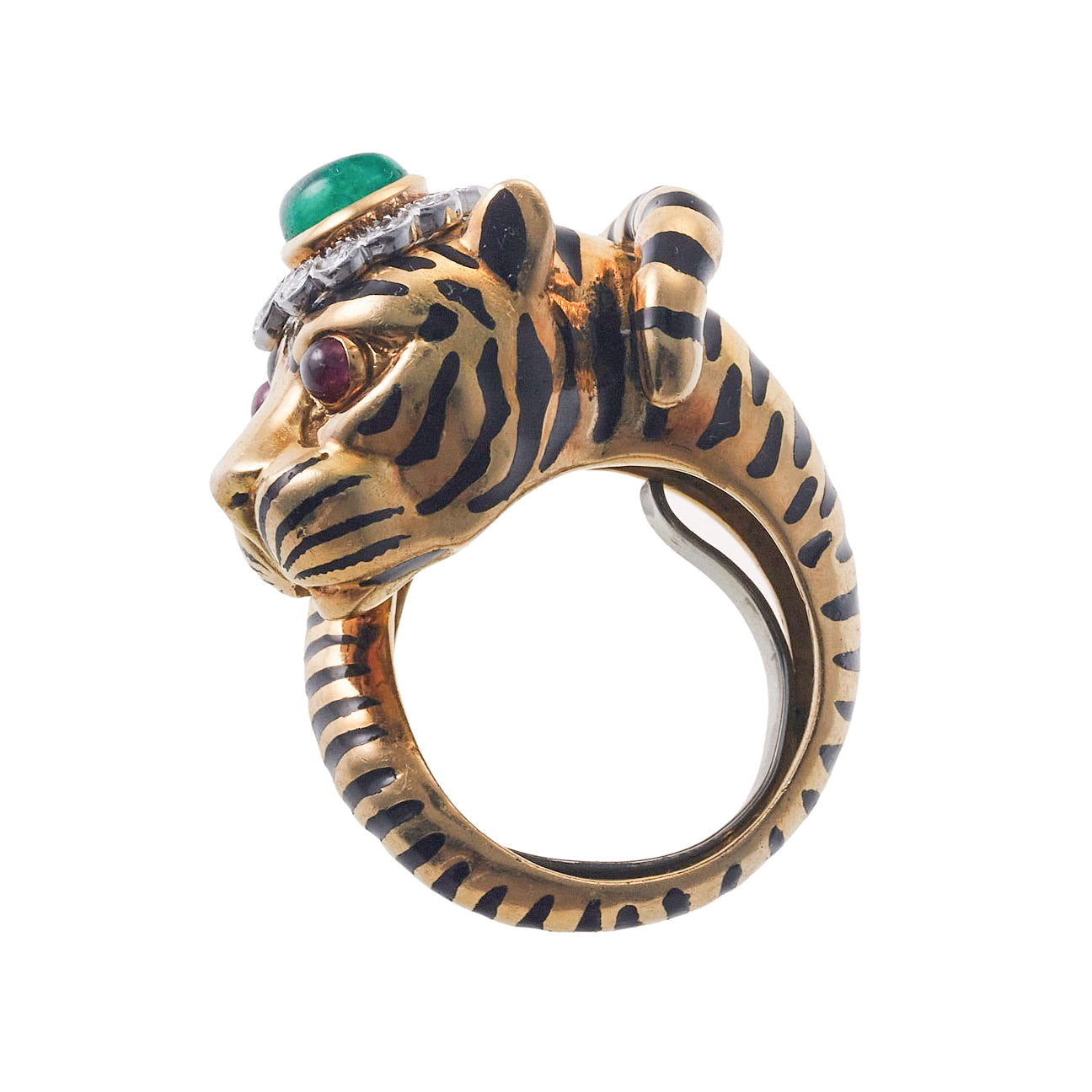 David Webb Diamond Emerald Ruby Gold Platinum Leopard Ring