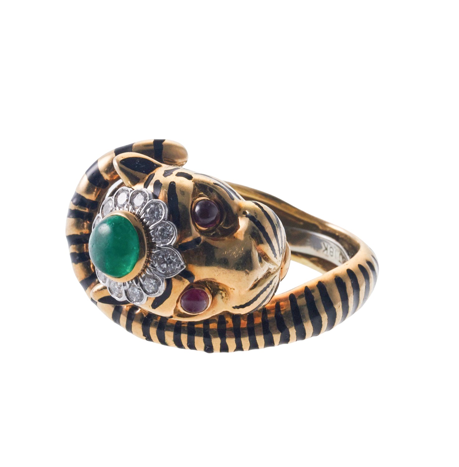 David Webb Diamond Emerald Ruby Gold Platinum Leopard Ring