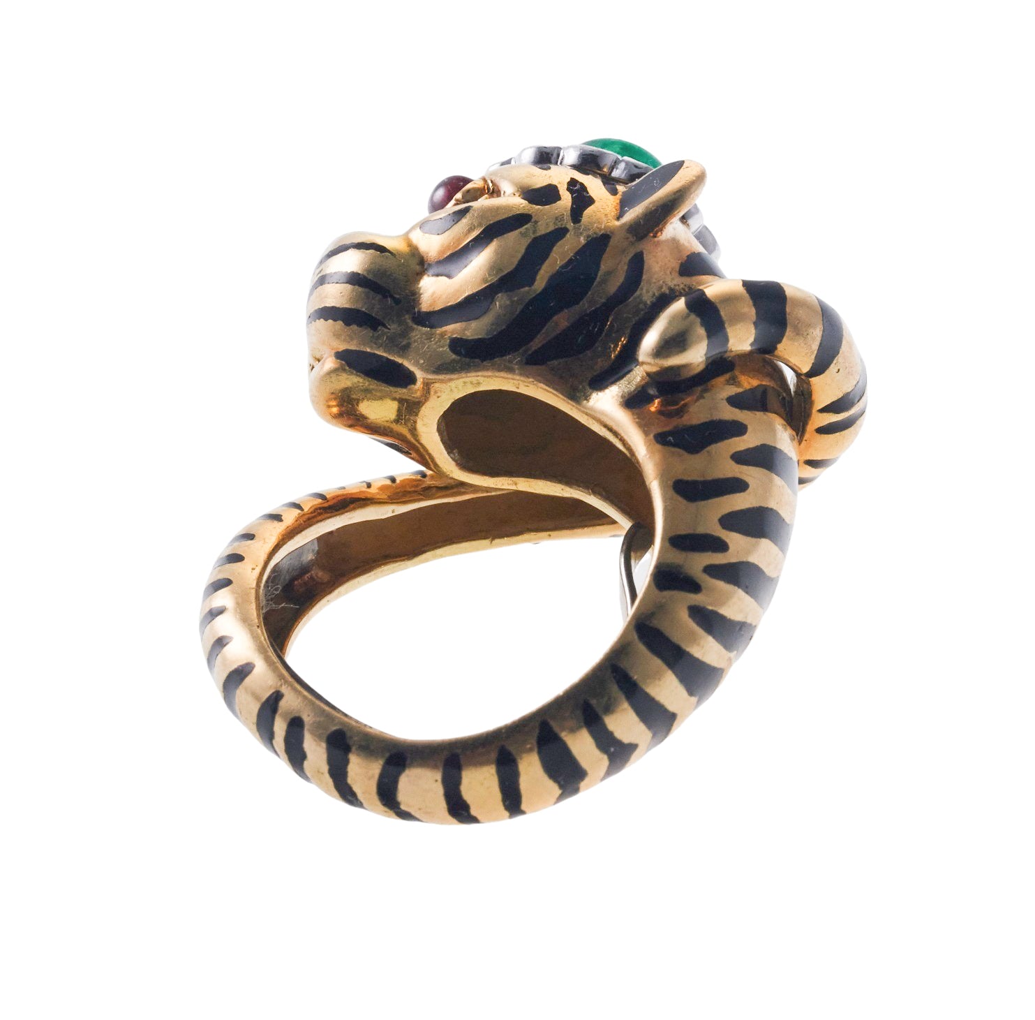 David Webb Diamond Emerald Ruby Gold Platinum Leopard Ring