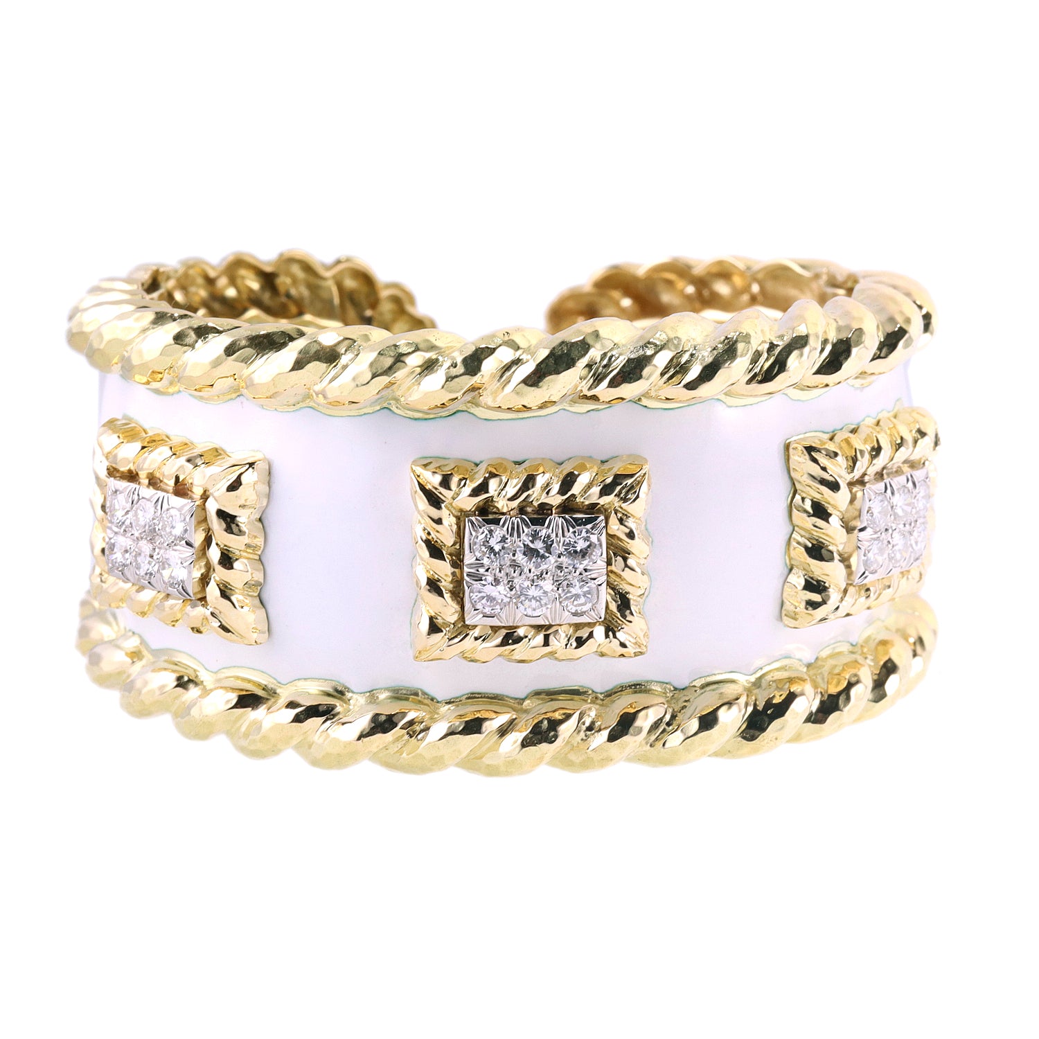 David Webb Diamond Enamel Gold Platinum Cuff Bracelet