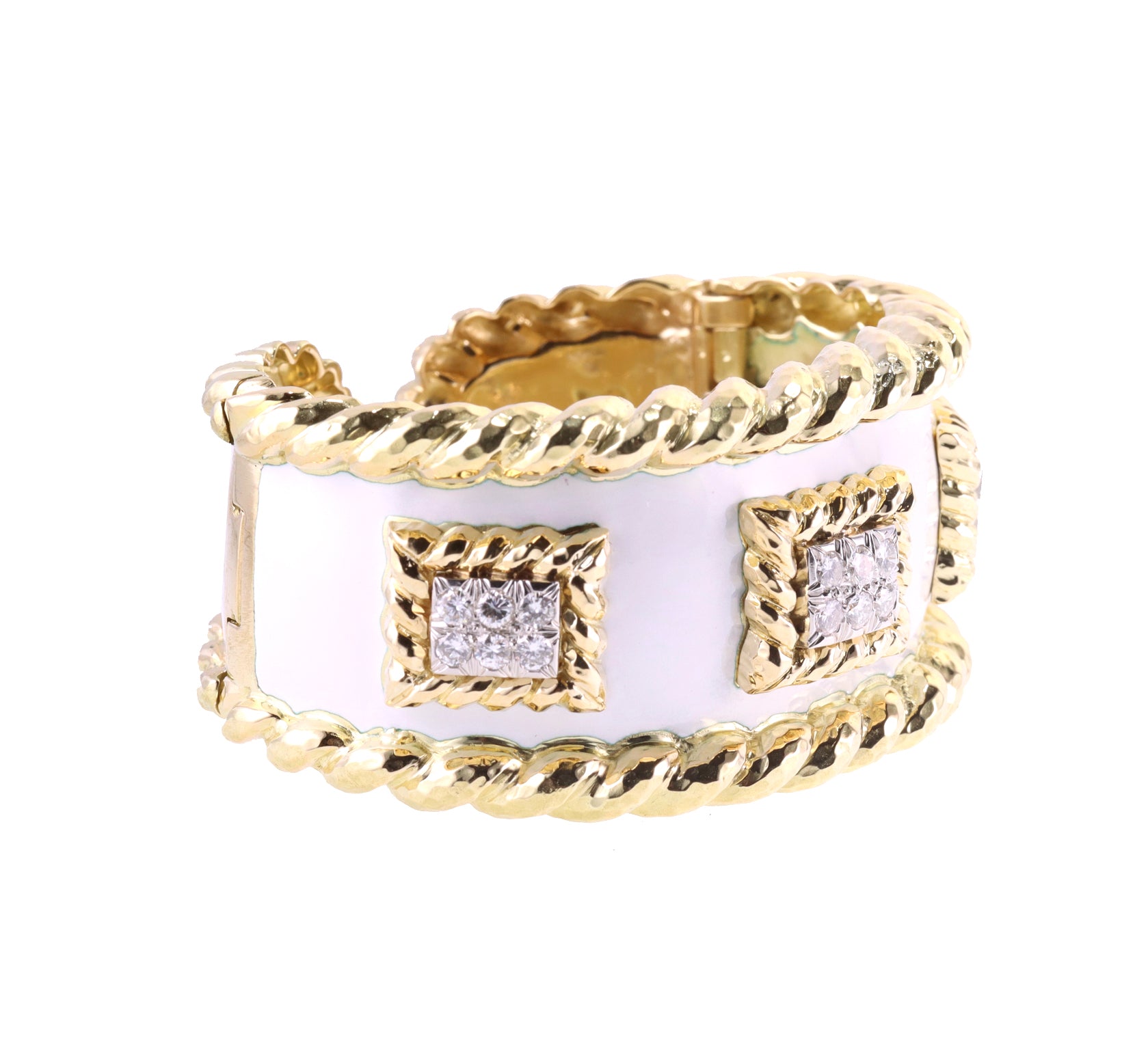 David Webb Diamond Enamel Gold Platinum Cuff Bracelet