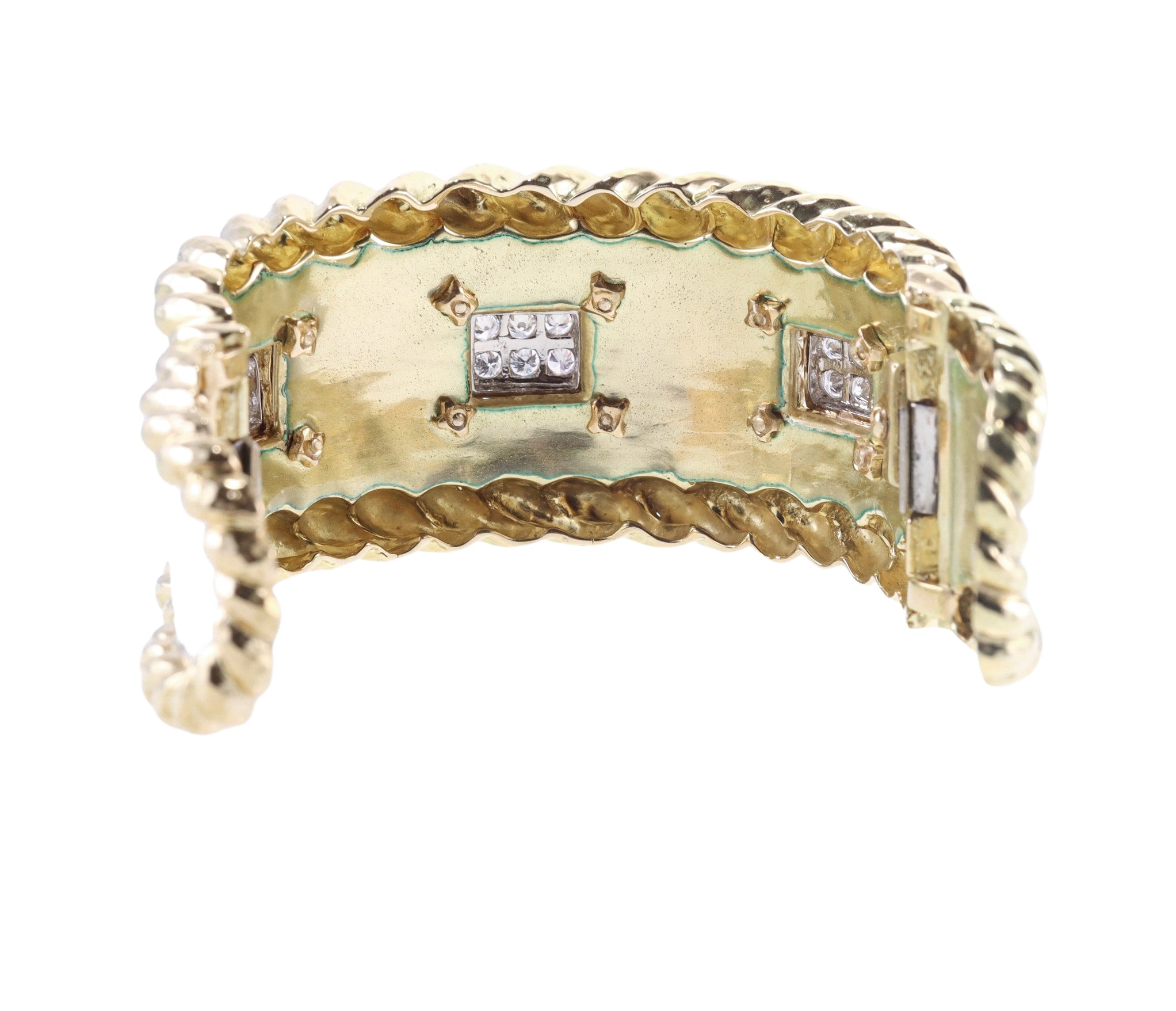 David Webb Diamond Enamel Gold Platinum Cuff Bracelet