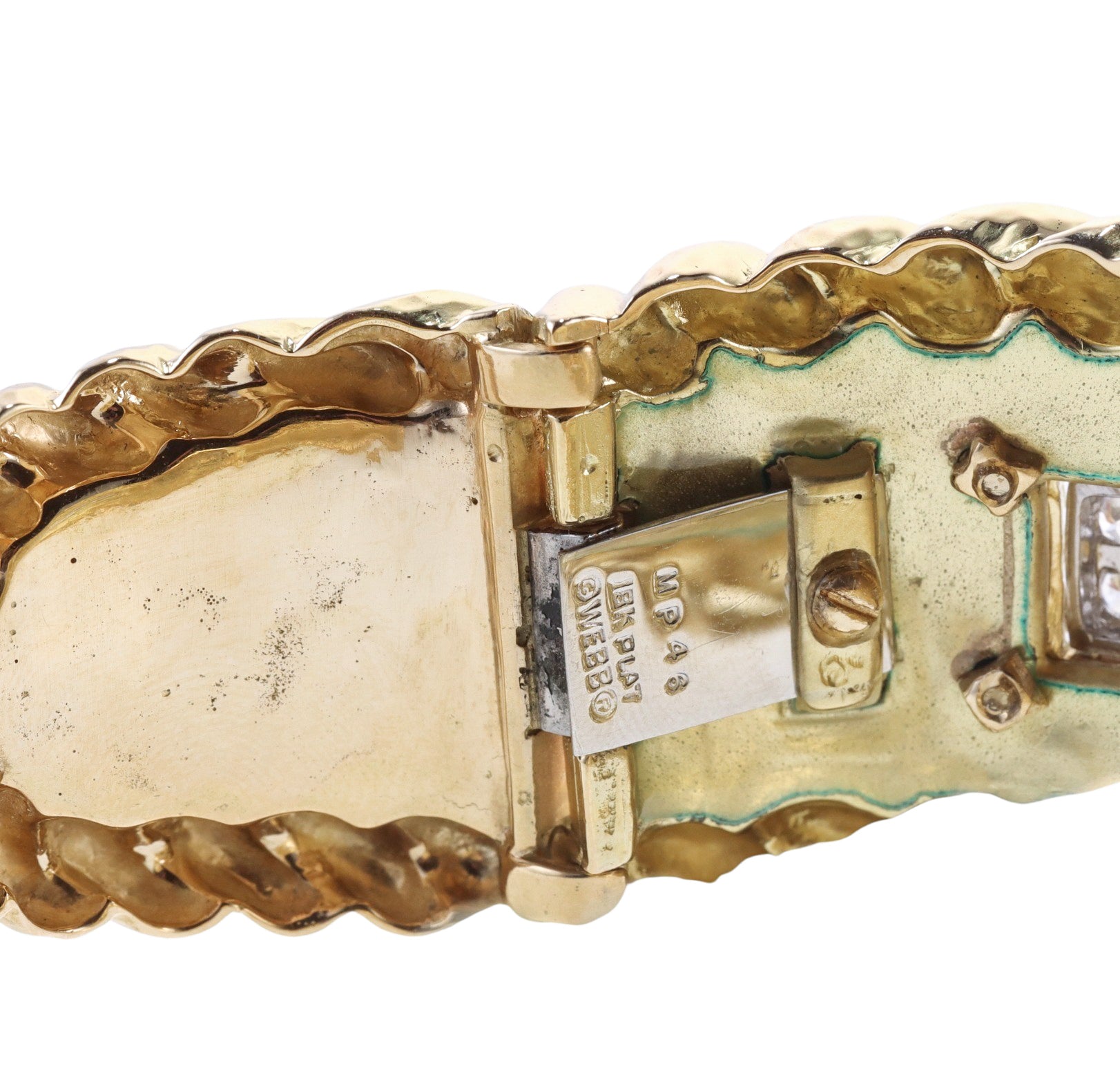 David Webb Diamond Enamel Gold Platinum Cuff Bracelet